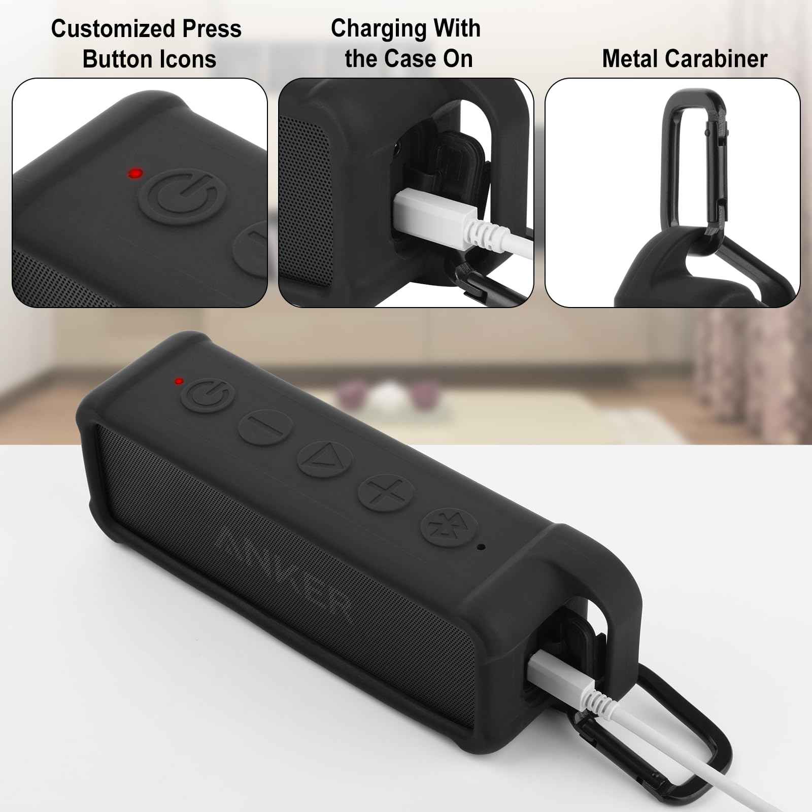 TXEsign Silicone Case Compatible with Anker Soundcore 2 Portable Speaker, Protective Travel Case Cover with Handle and Carabiner for Anker Soundcore 2 Speaker (Black)