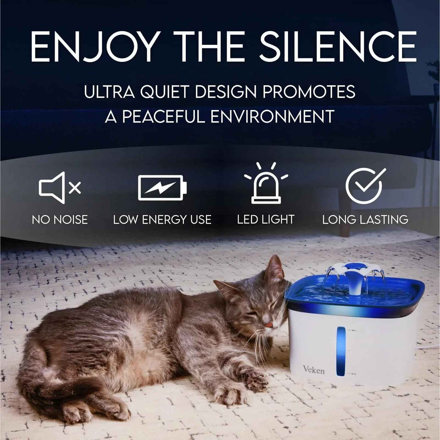 Veken Innovation Award Winner 95oz/2.8L Pet Fountain, Automatic Cat Water Fountain Dog Water Dispenser with Replacement Filters, Gifts for Christmas, Cats, Dogs, Multiple Pets (Grey, Plastic)