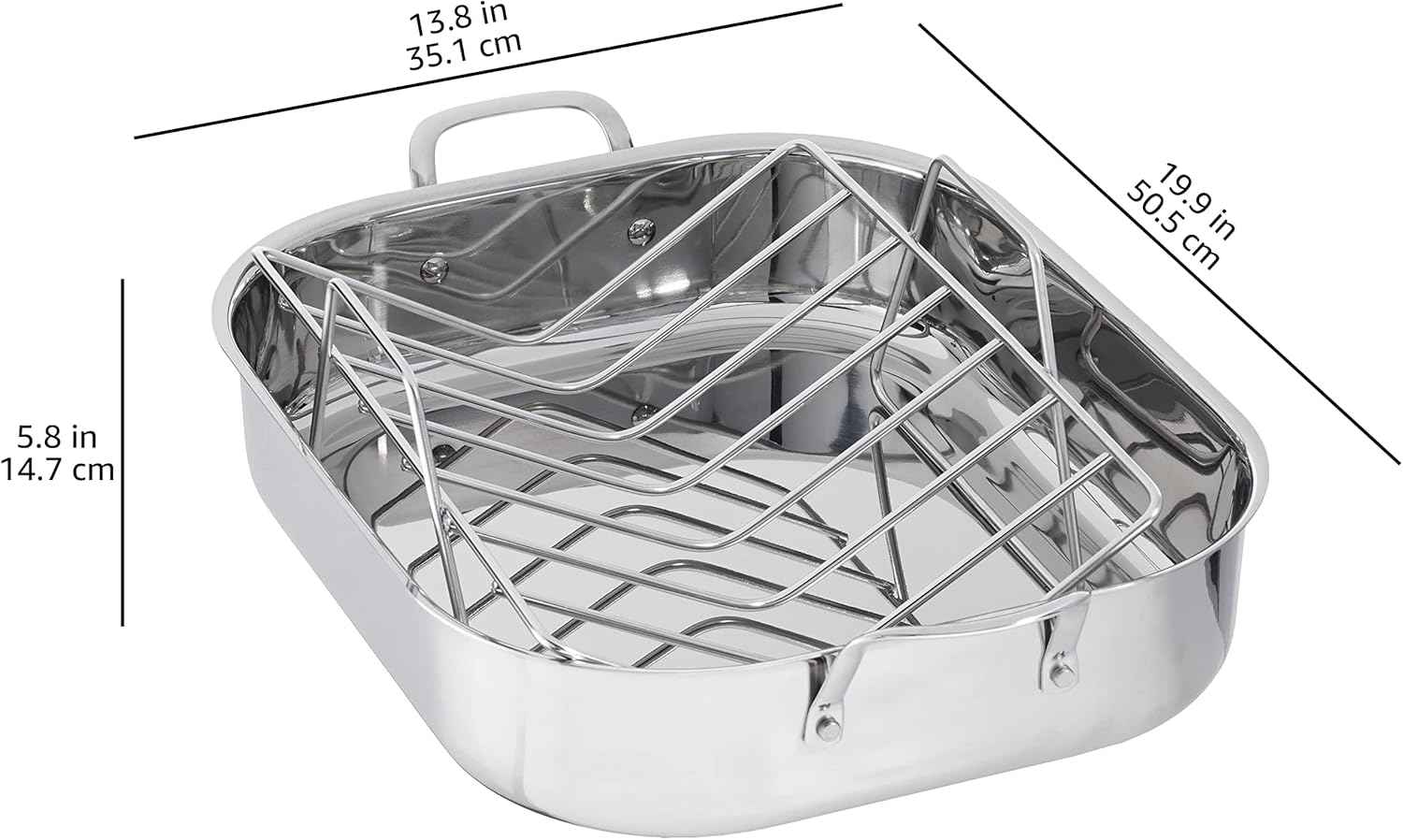 Amazon Basics Stainless Steel Rectangular Roasting Pan with Rack, 16 in