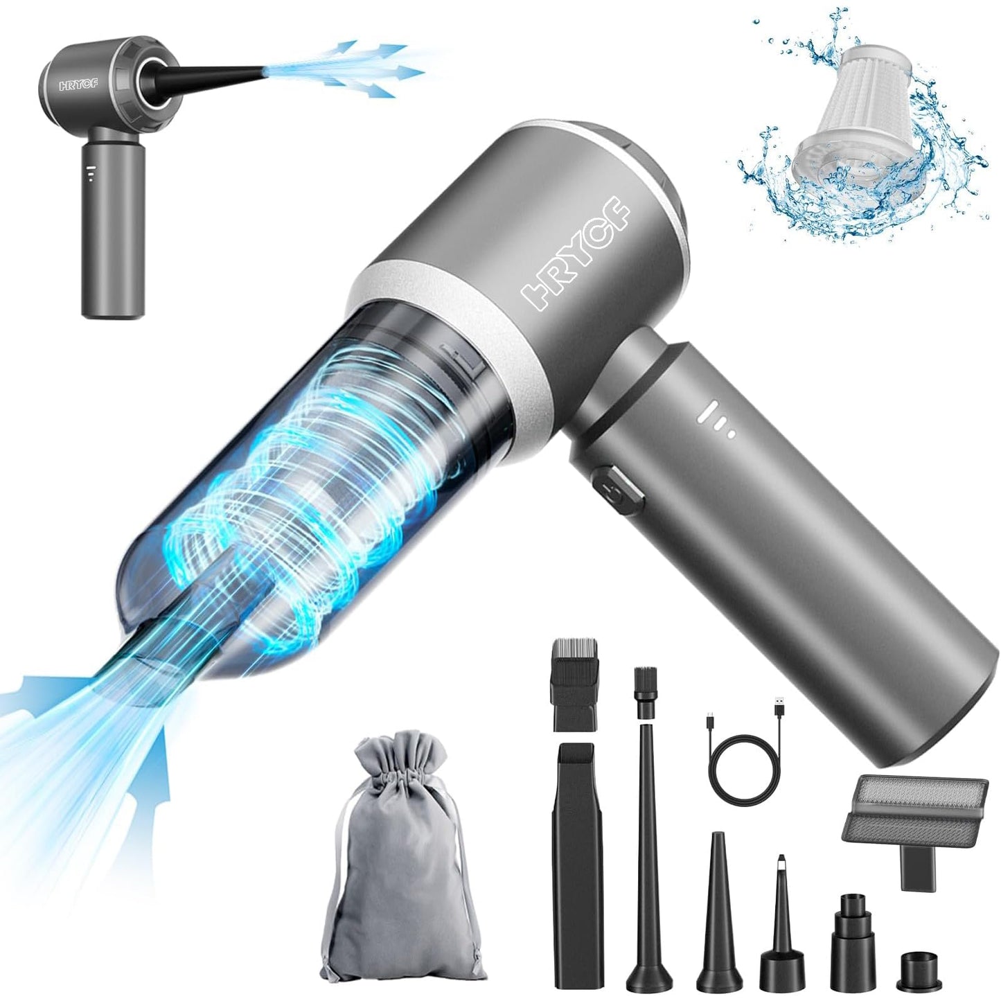 Handheld Vacuum,Car Vacuum Cleaner,4-in-1 20000PA High Power Portable Rechargeable Vacuum Cleaner with Brushless Motor, Small Handheld Vacuum & Air Blower & Pump-Black