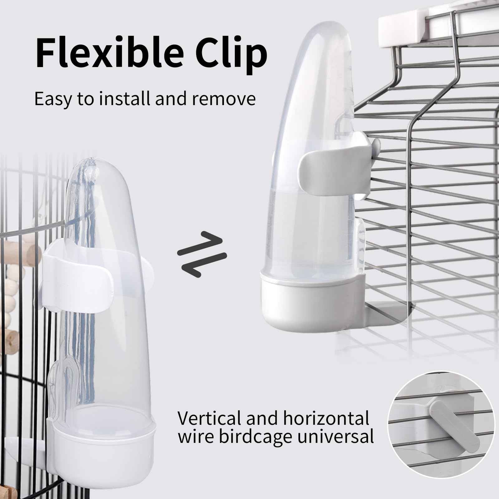 Bird Feeder Automatic Bird Water Dispenser Set for Cage No Mess Parakeet Cage Water Dispenser PP Material, 200ml/6.8fl oz (2PCS)