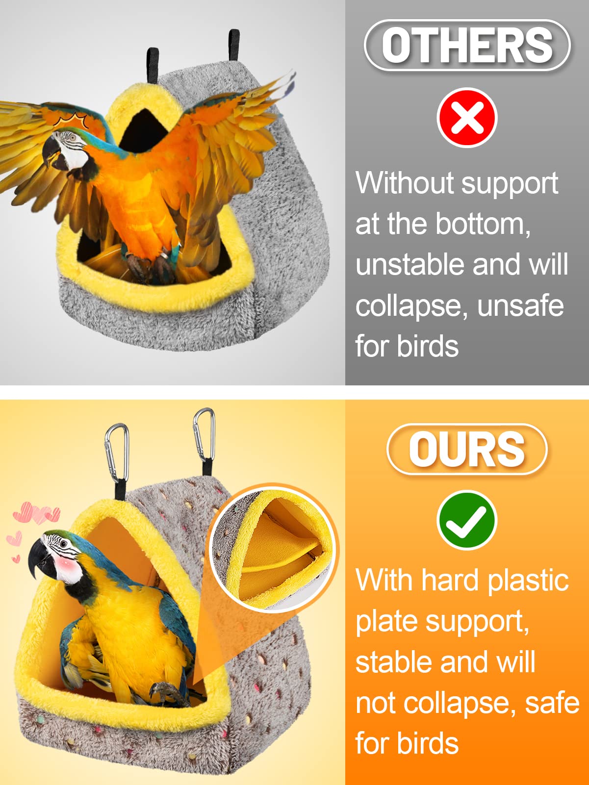 Small Winter Warm Bird Nest for Cage - Comfortable Bird Bed with Support Board, Hanging Hammock Shed Hideaway Hut Gift for Macaws African Grey Amazon Parrots
