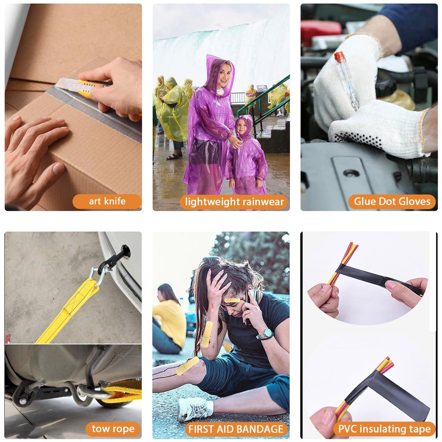 Car Roadside Emergency Kit, with Jumper Cables Automotive Kit,Car Safety Roadside Assistance Kit Headlamp,Tow Straps, Safety Hammers, Rainwear, Gloves.Black