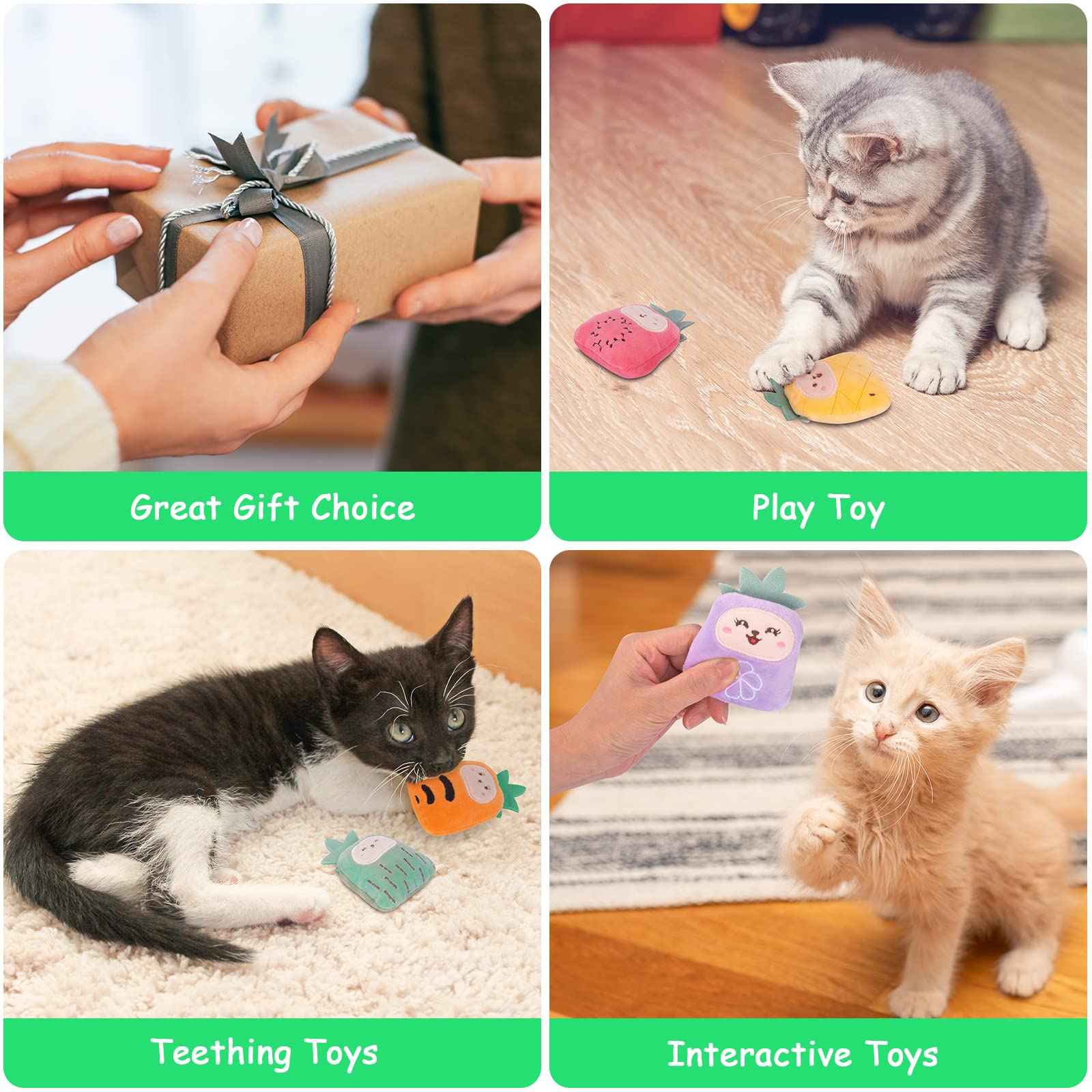 Catnip Cat Toys, Safe Teeth Cleaning Cat Nip Toys for Indoor Kitten Kitty,Interactive Plush Cat Chew Kicker Toys, 5 Pack, Vegetable Shape