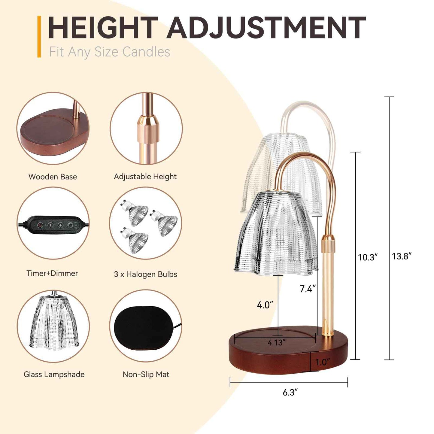 Candle Warmer Lamp with 3 Bulbs, Adjustable Height Dimmable Candle Warmer with Timer, Candle Lamp with Charming Gift Box Ribbon,Birthday Gifts for Women Mom, House Warming Gifts New Home Decor