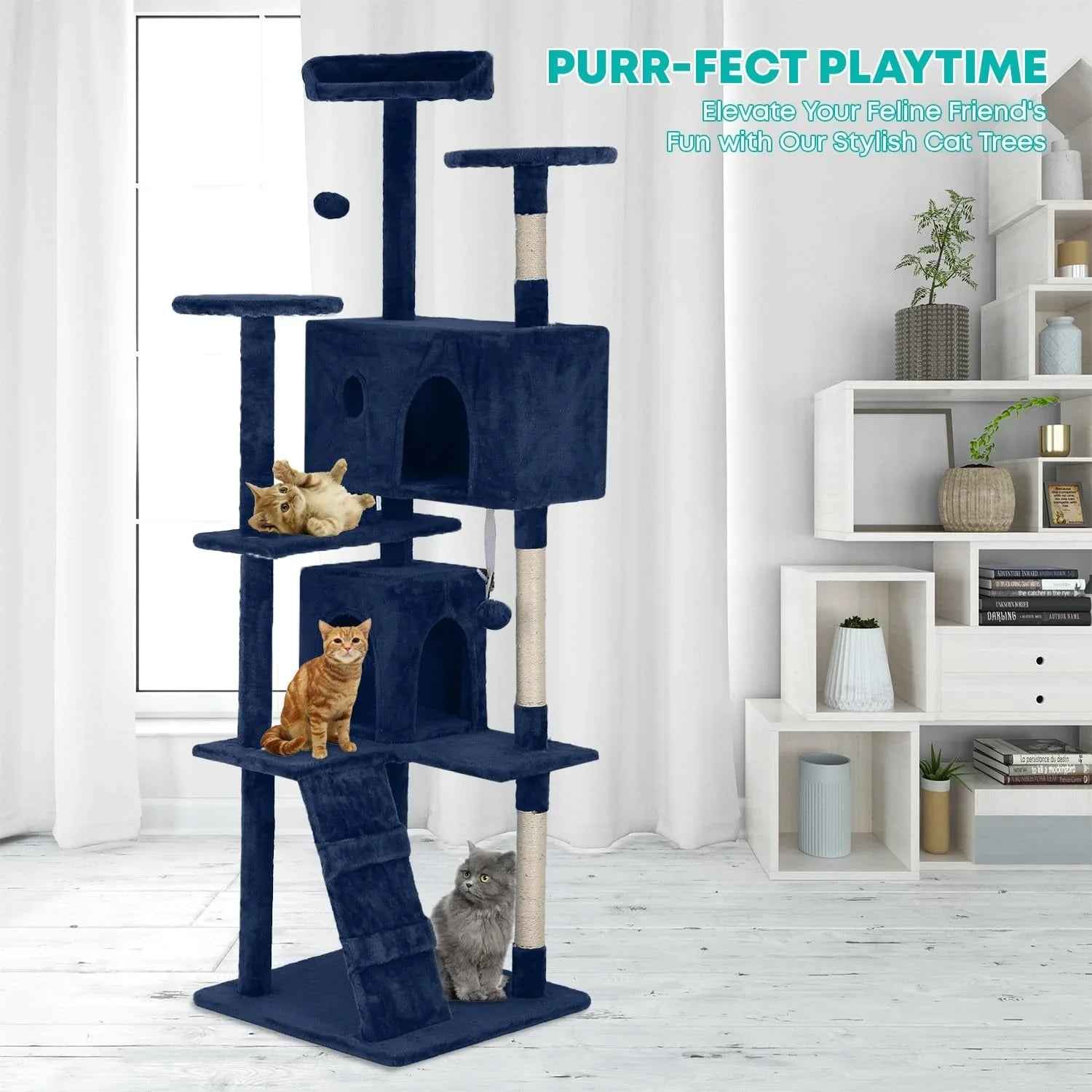 FDW Cat Tree 54in Cat Tower Multi-Level Durable Cat Scratching Post & Cozy Fun Cat Jumping Platform Space Saving Cat Condo Pet Play House for Indoor Cats,Dark Gray