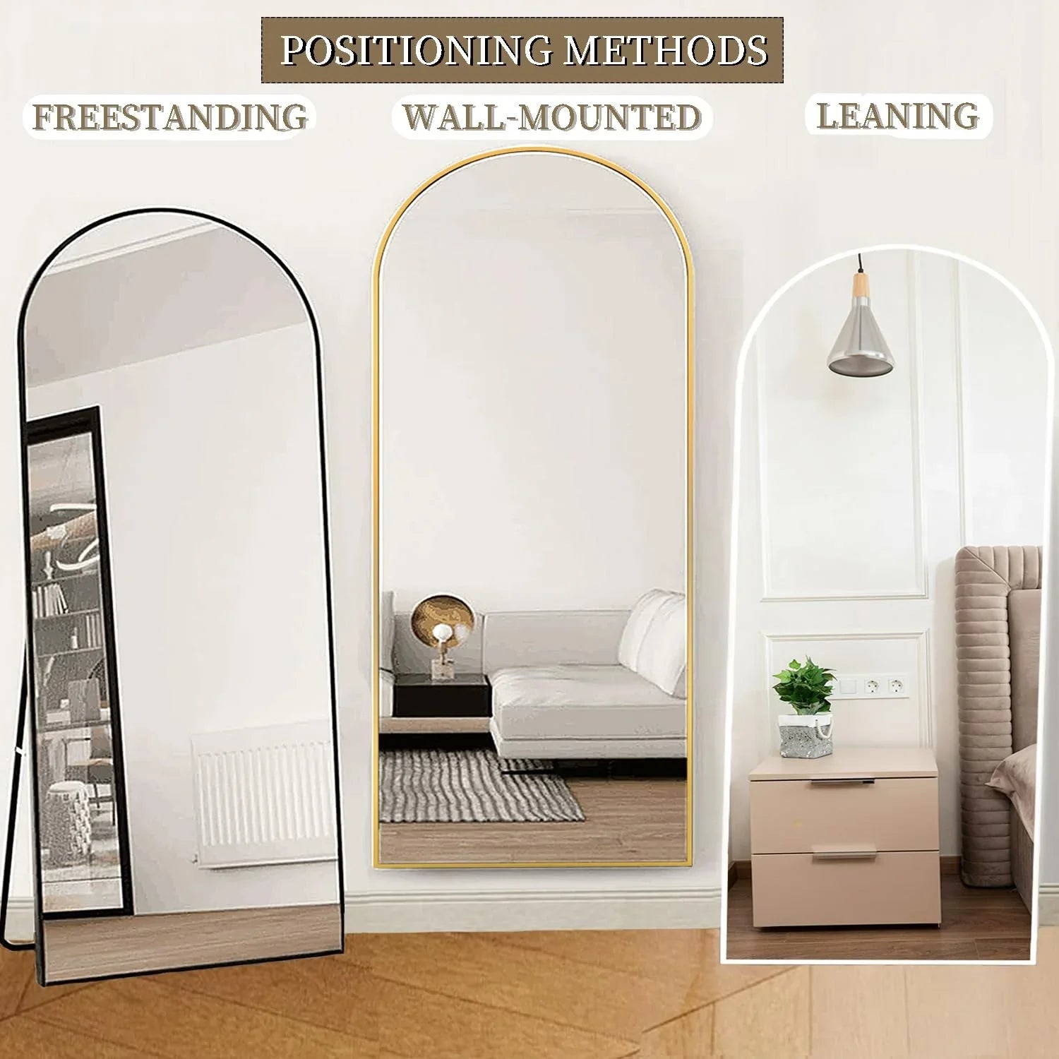 OGCAU Floor Full Length Mirror, 56"x20" Arched Full Body Mirror, Hanging or Leaning, Standing, Wall Mounted with Aluminum Frame for Bedroom Living Room, White jlhbookstore.store