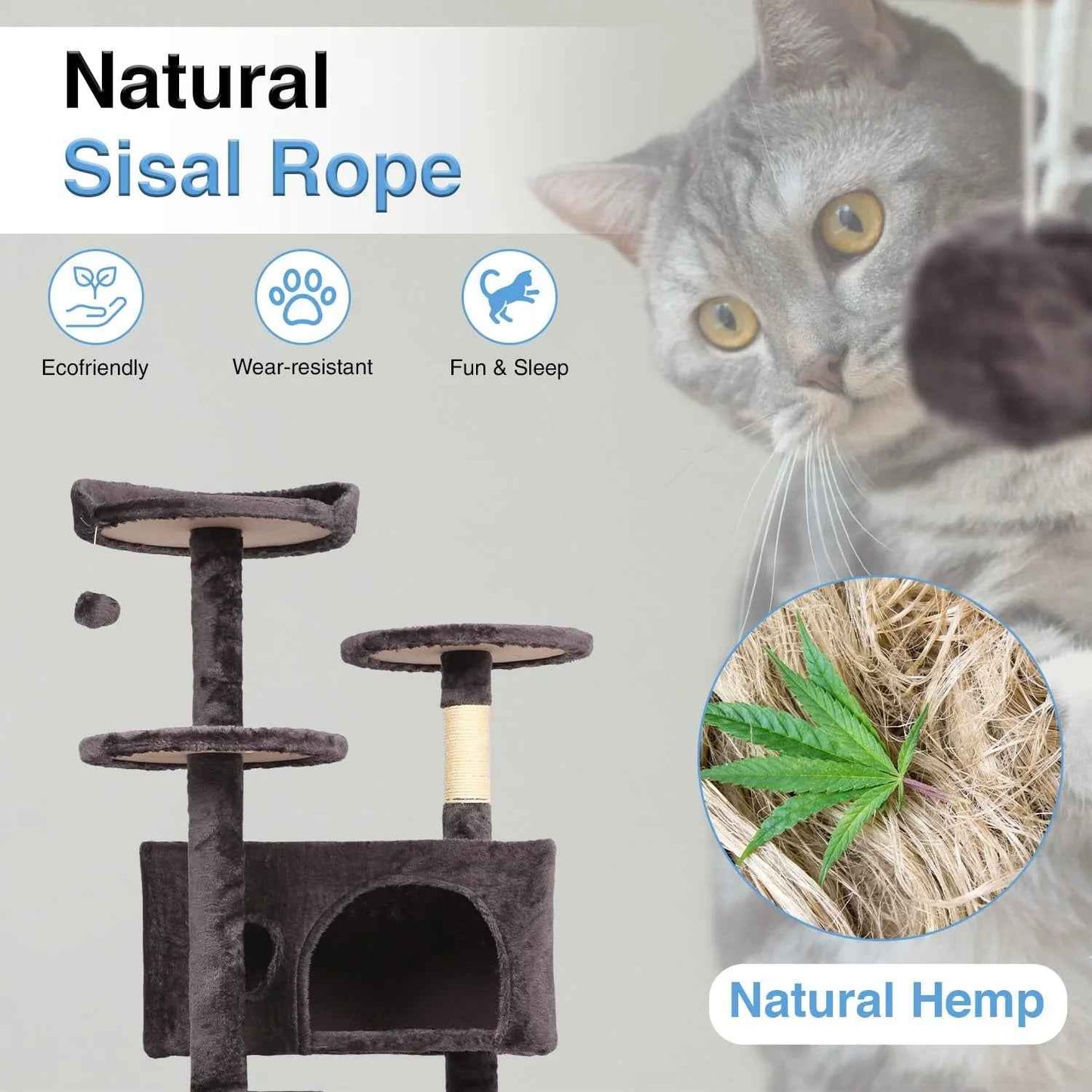 FDW Cat Tree 54in Cat Tower Multi-Level Durable Cat Scratching Post & Cozy Fun Cat Jumping Platform Space Saving Cat Condo Pet Play House for Indoor Cats,Dark Gray