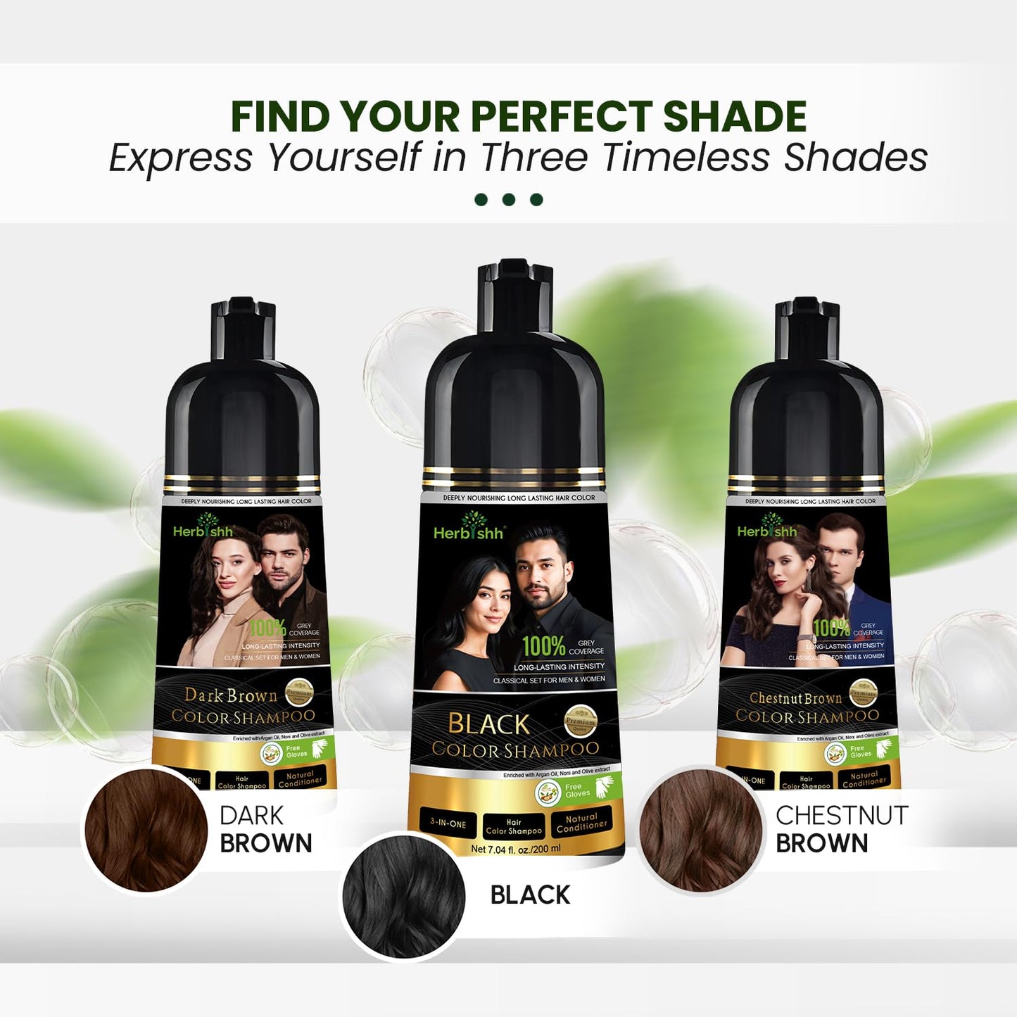 Herbishh Black Shampoo, Hair Dye Shampoo 3 in 1, 100% Grey Coverage, Demi-Permanent Hair Color for Men & Women, Long-lasting Color in 5-15 Mins, Ammonia-free, 200 ml jlhbookstore.store