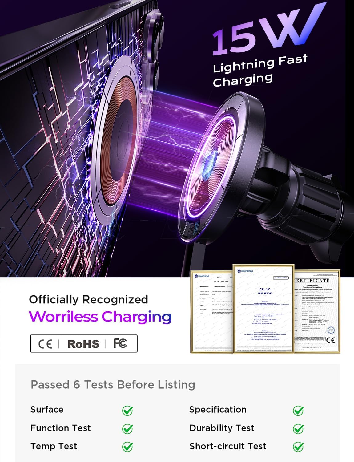 LISEN for 15W MagSafe Car Mount Charger,Magnetic Wireless Car Charger for iPhone 17 Pro Max Accessories,Magnetic Phone Holder for iPhone 17-12,Samsung，Christmas Stocking Stuffers Gifts for Men Women