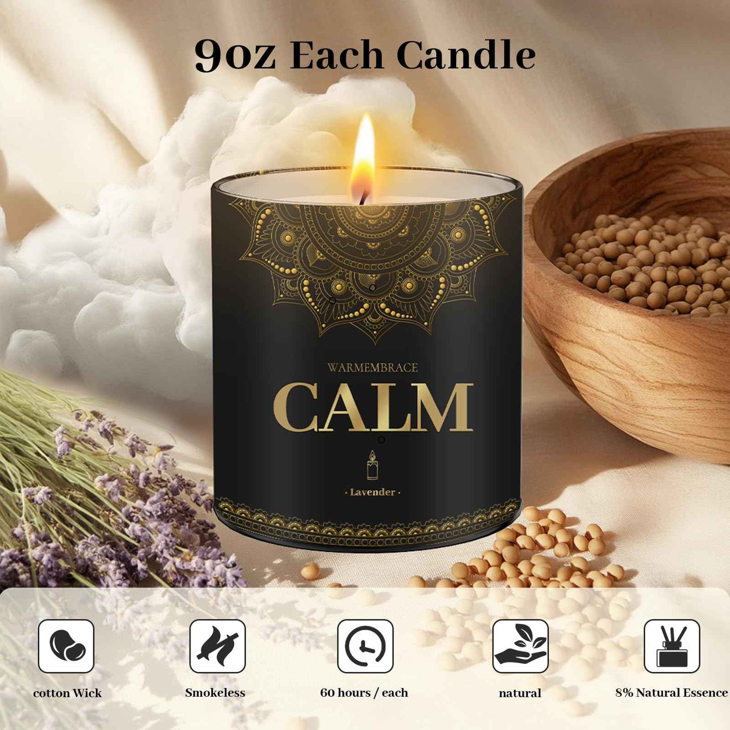 WarmEmbrace Lavender Scented Candles, 9 Oz Jar Candles for Home, Office, Meditation, Yoga, Candles for Women & Men, Birthday, Christmas, Valentine's Day Present, Elegant Decorative Accent