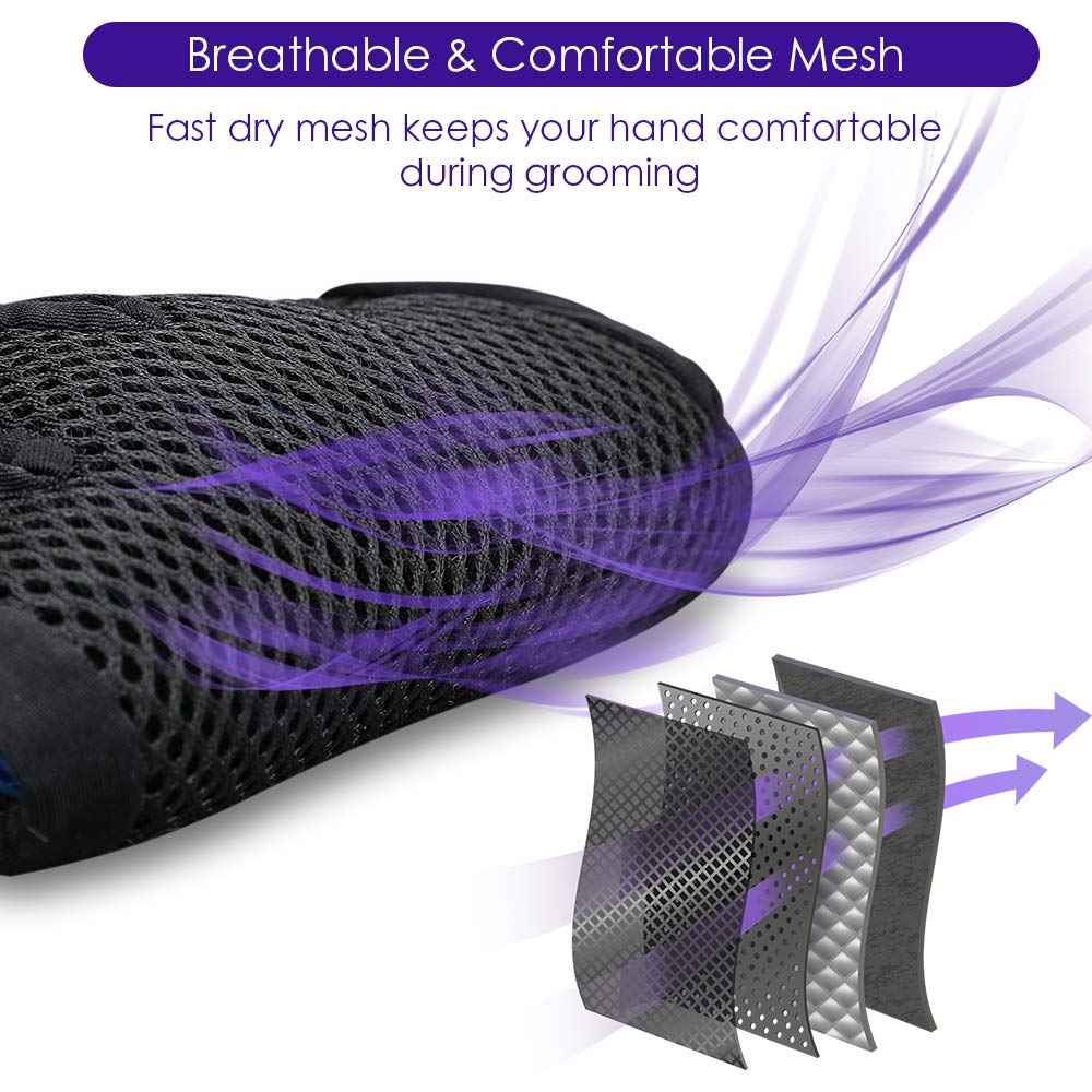 Upgrade Efficient Pet Hair Remover Gloves - Gentle Shedding Brushes for Dogs, Cats & Horses with Long and Short Hair - 1 Pair (Blue)