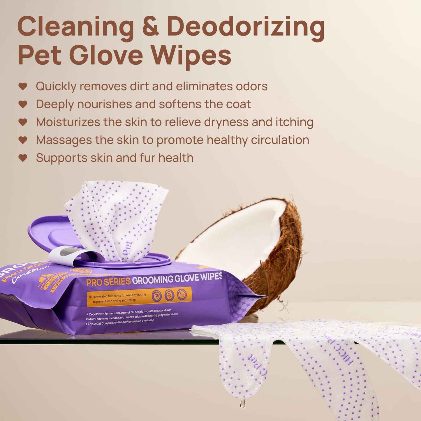 HICC PET Glove Wipes Pro – Pet Cleaning Gloves for Dogs & Cats – Infused with Coconut Oil & Plant Extracts – Hypoallergenic, Gentle, Spa-Like Care at Home