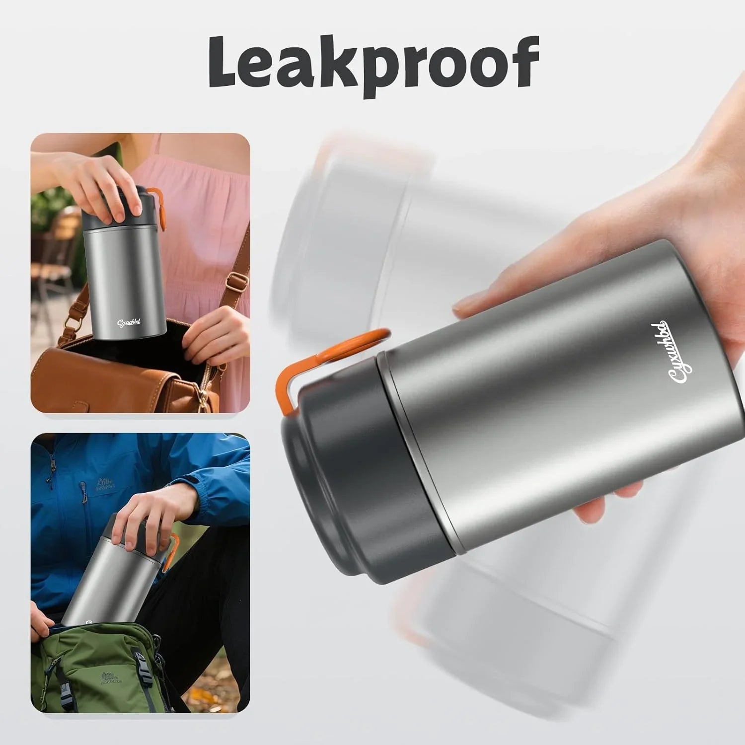 2-Pack Thermo for Hot Food (17oz & 27oz) - 10H Hot & Cold, Leakproof, Dishwasher Safe Insulated Food Container, Soup Thermo for Adults - with Spoons & Bags for Office, Travel(Grey) - Jlhbookstore.store