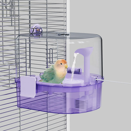 Automatic Bird Baths for Cage – Indoor Parakeet Bath with Pump, Bird Shower with 2 Modes Running Water, Bird Cage Accessory for Pet Birds Conure Budgies Cockatiels Lovebird (Light Brown)
