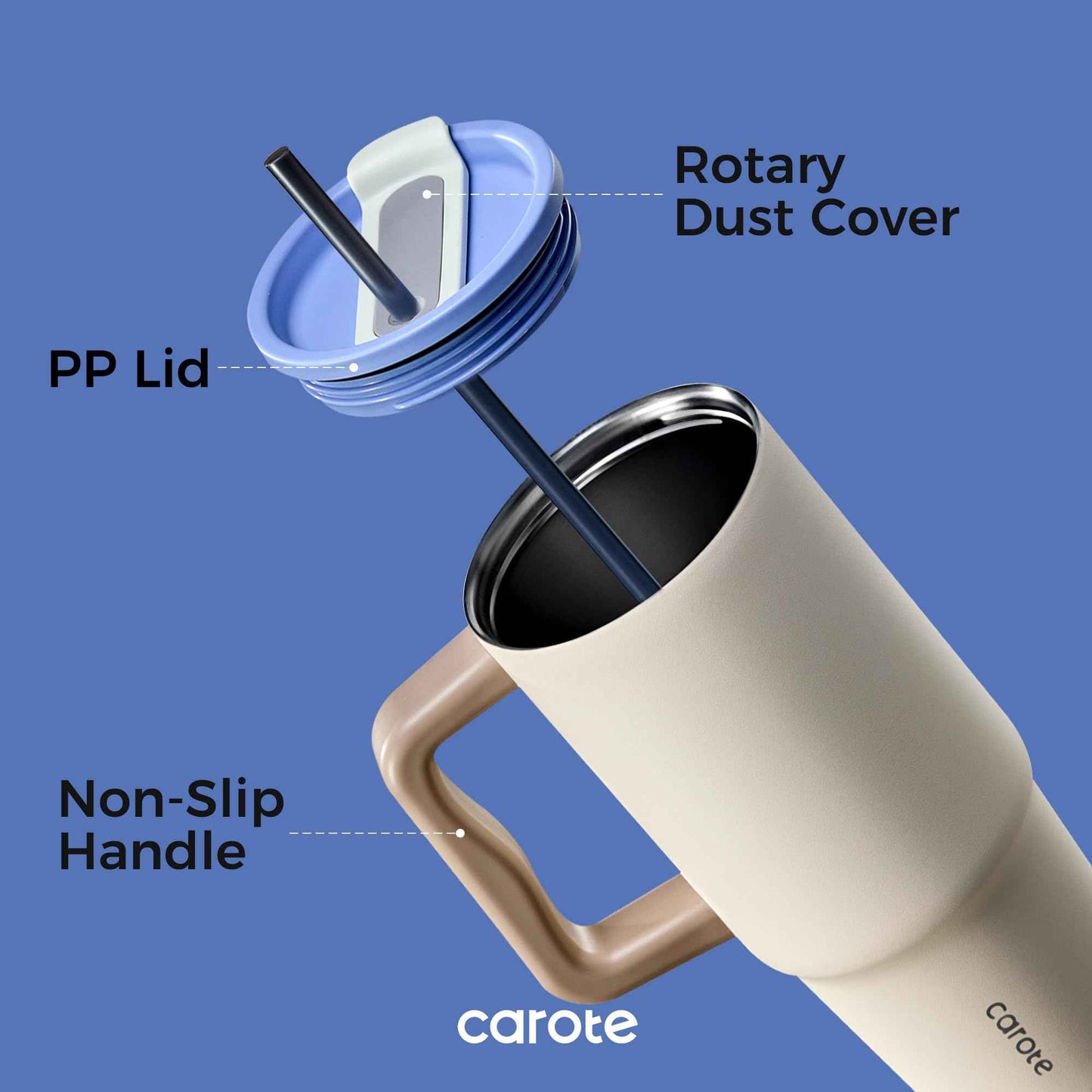 CAROTE 3-Pack Insulated Stainless Steel Water Bottles with Upgraded Leakproof Tech, Travel Coffee Tumplers with Straw, 34/24/24 oz Heart Paradise Straw Tumbler Set of Three (Blue)