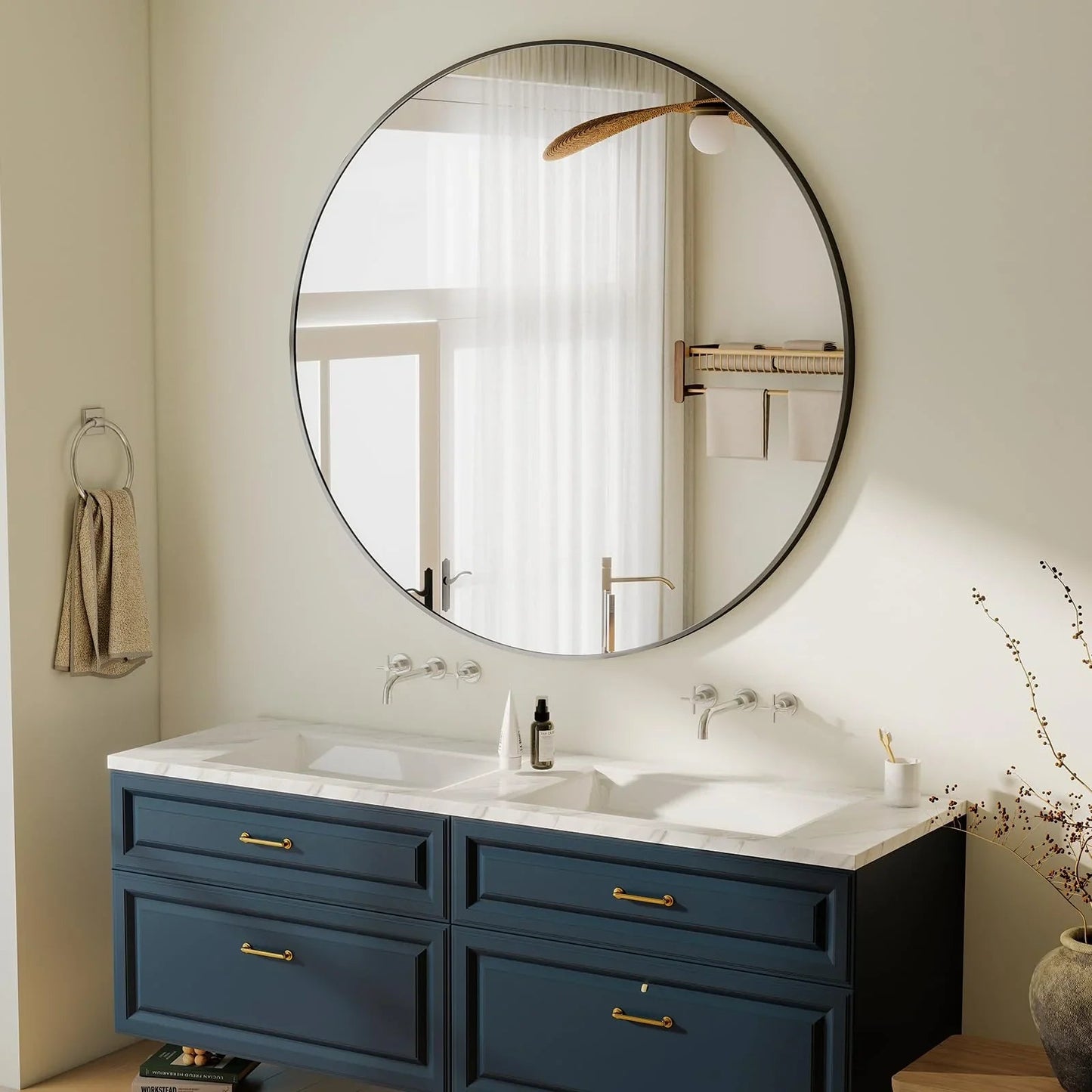 HARRITPURE Round Mirror 30 Black Wall Mounted Circle Mirrors Vanity Mirror with Brushed Aluminum Alloy Frame Modern Decoration for Bathroom, Living Room, Vanity, Bedroom, Entryway jlhbookstore.store