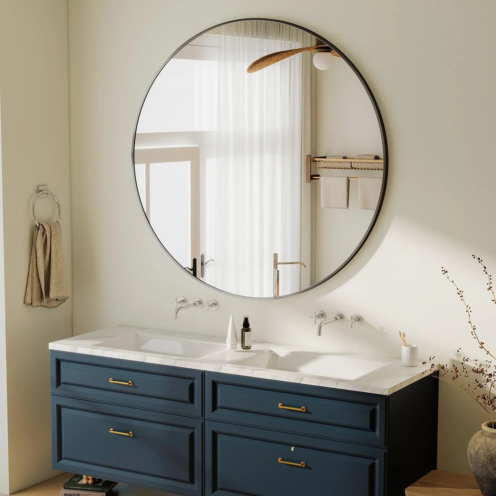 HARRITPURE Round Mirror 30 Black Wall Mounted Circle Mirrors Vanity Mirror with Brushed Aluminum Alloy Frame Modern Decoration for Bathroom, Living Room, Vanity, Bedroom, Entryway jlhbookstore.store