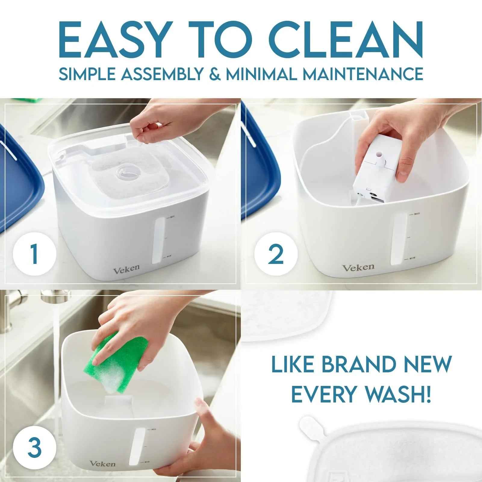 Veken Innovation Award Winner 95oz/2.8L Pet Fountain, Automatic Cat Water Fountain Dog Water Dispenser with Replacement Filters, Gifts for Christmas, Cats, Dogs, Multiple Pets (Grey, Plastic)