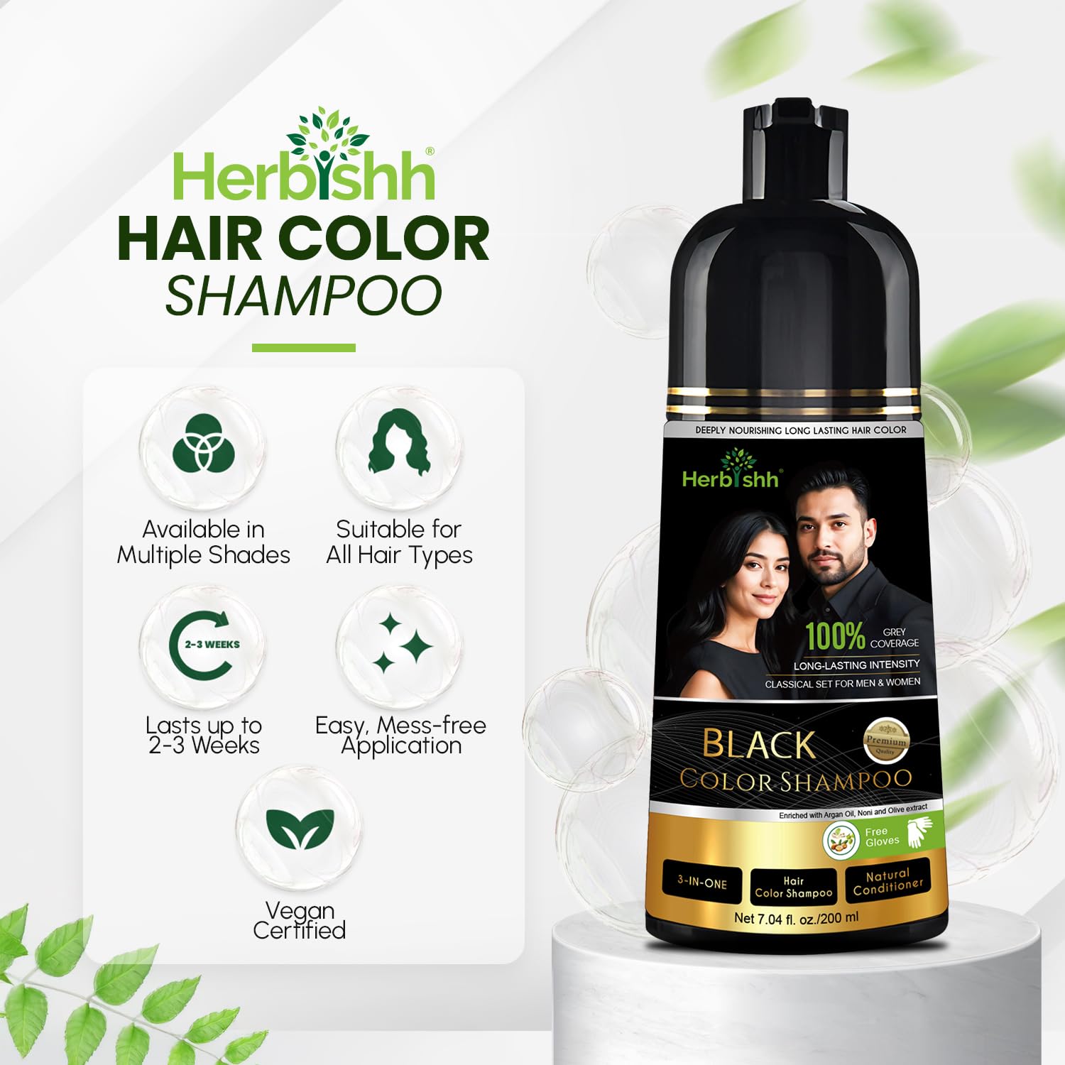 Herbishh Black Shampoo, Hair Dye Shampoo 3 in 1, 100% Grey Coverage, Demi-Permanent Hair Color for Men & Women, Long-lasting Color in 5-15 Mins, Ammonia-free, 200 ml jlhbookstore.store