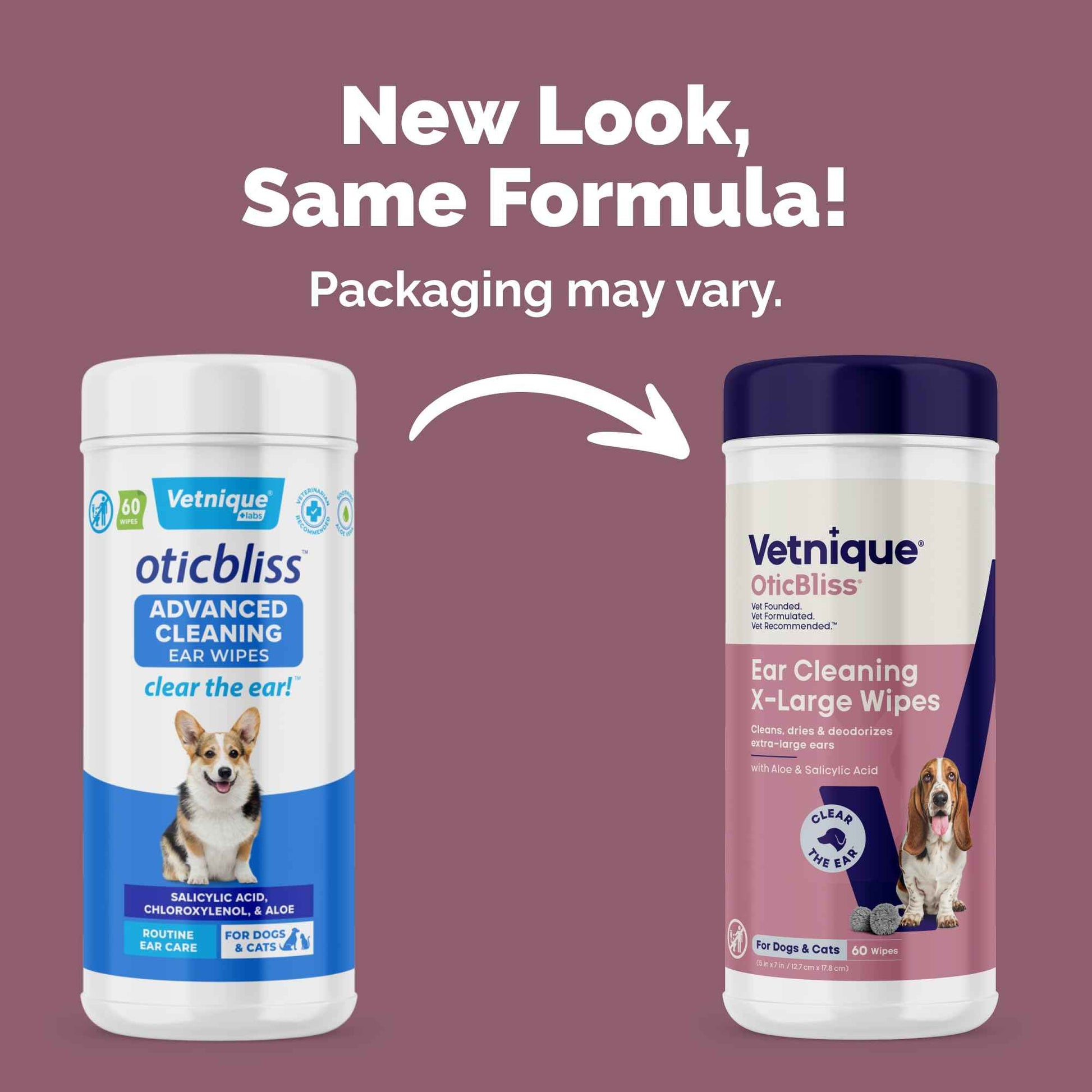 Vetnique Oticbliss Cat & Dog Ear Wipes - Dog Ear Infection Treatment or Dog Ear Cleaner Wipes for Dirty, Waxy, Smelly Dog Ears, Odor Control with Aloe Vera & Salicylic Acid (Finger Mitt Ear Wipes)