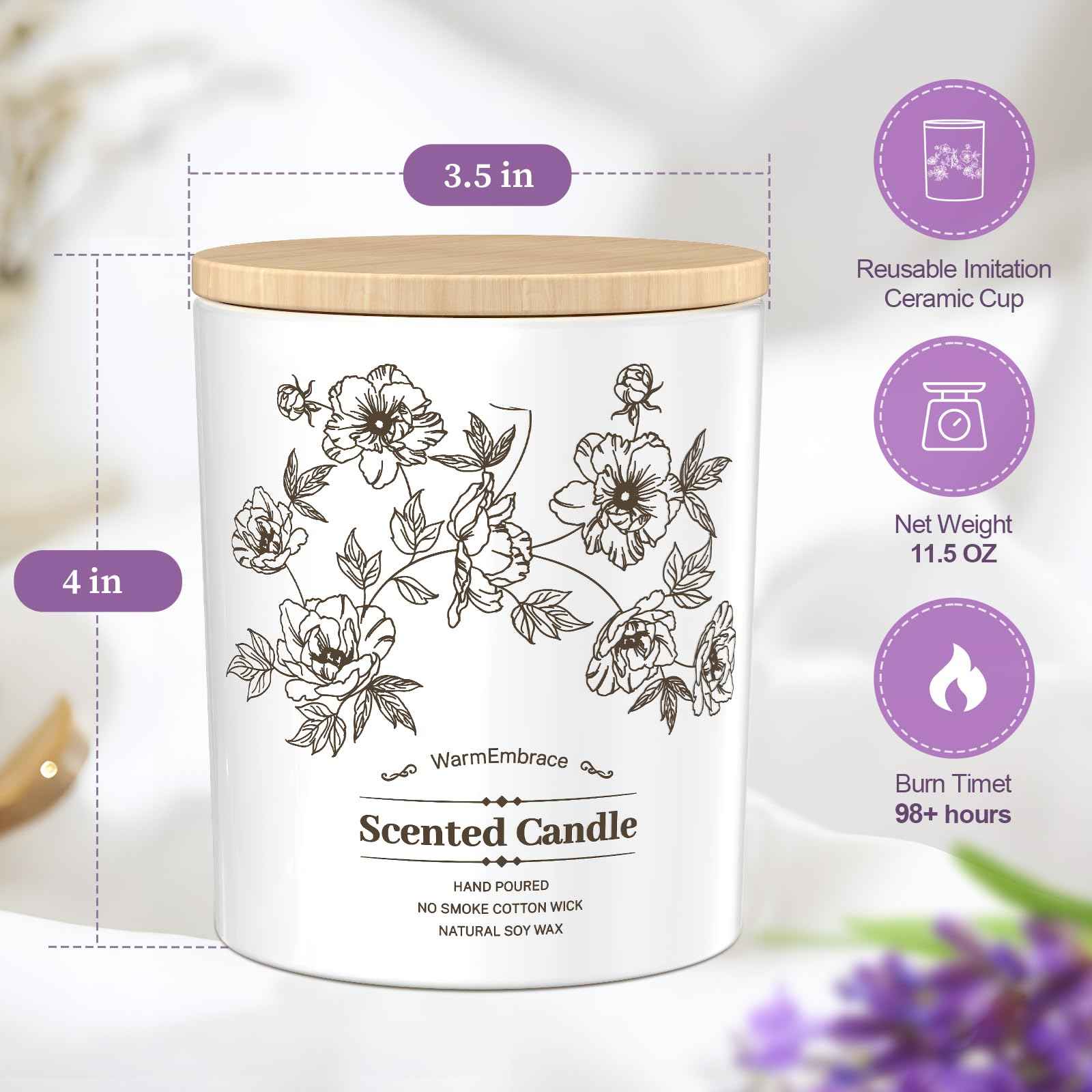 Deluxe Scented Candle for Women & Men, Vanilla Coconut Soy Wax Candle, 8 Oz Jar Candle for Home, Scented-60 Hours Long Lasting Burning, Suitable Gift for Mom