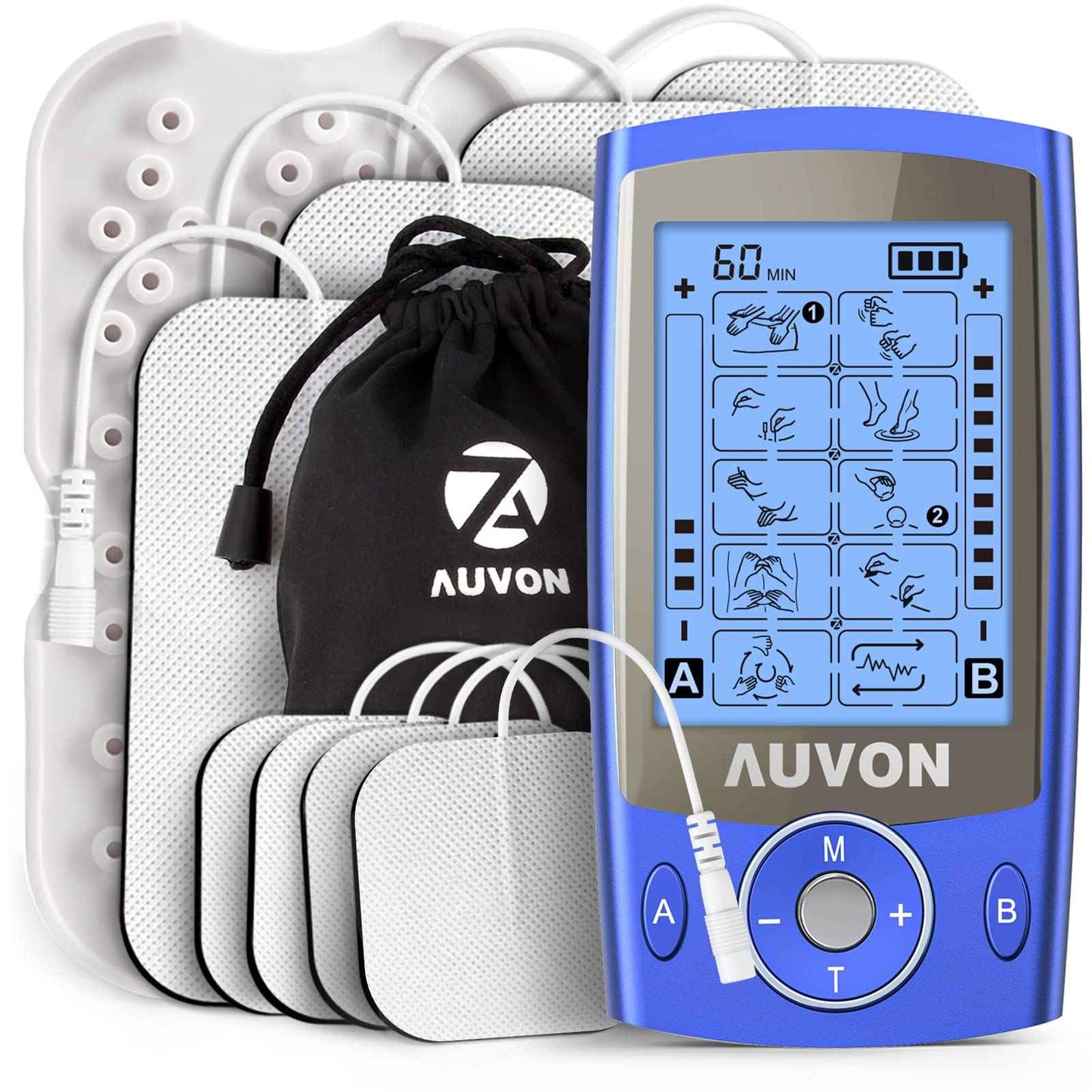 AUVON Dual Channel TENS Unit Muscle Stimulator Machine with 20 Modes, 2" and 2"x4" TENS Unit Electrode Pads