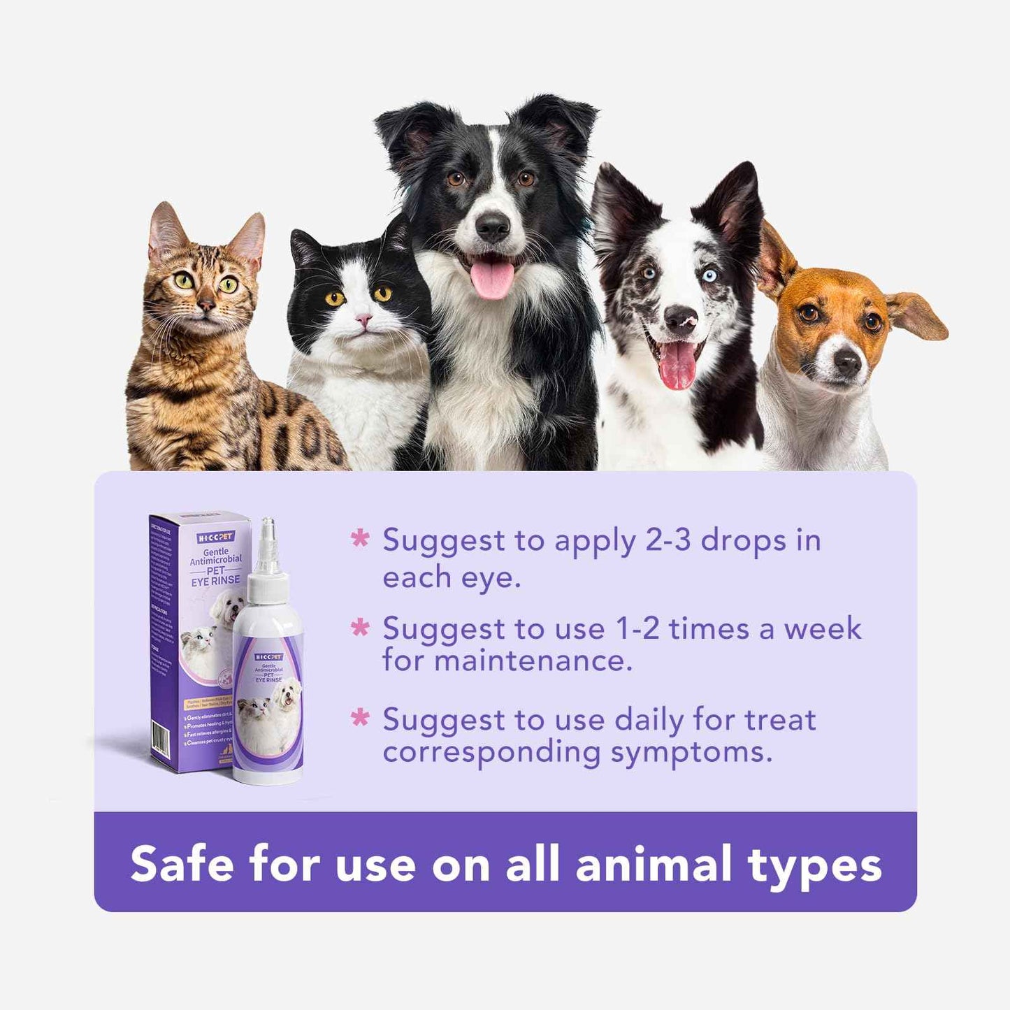 HICC PET Dog Eye Drops 5.1 fl oz Eye Drops for Dogs and Cats Vet-Recommended Dog Eye Infection Treatment to Soothe Infection Allergy, Relieve Dry Eyes Pink Eyes, Pet Tear Stain Cleaner