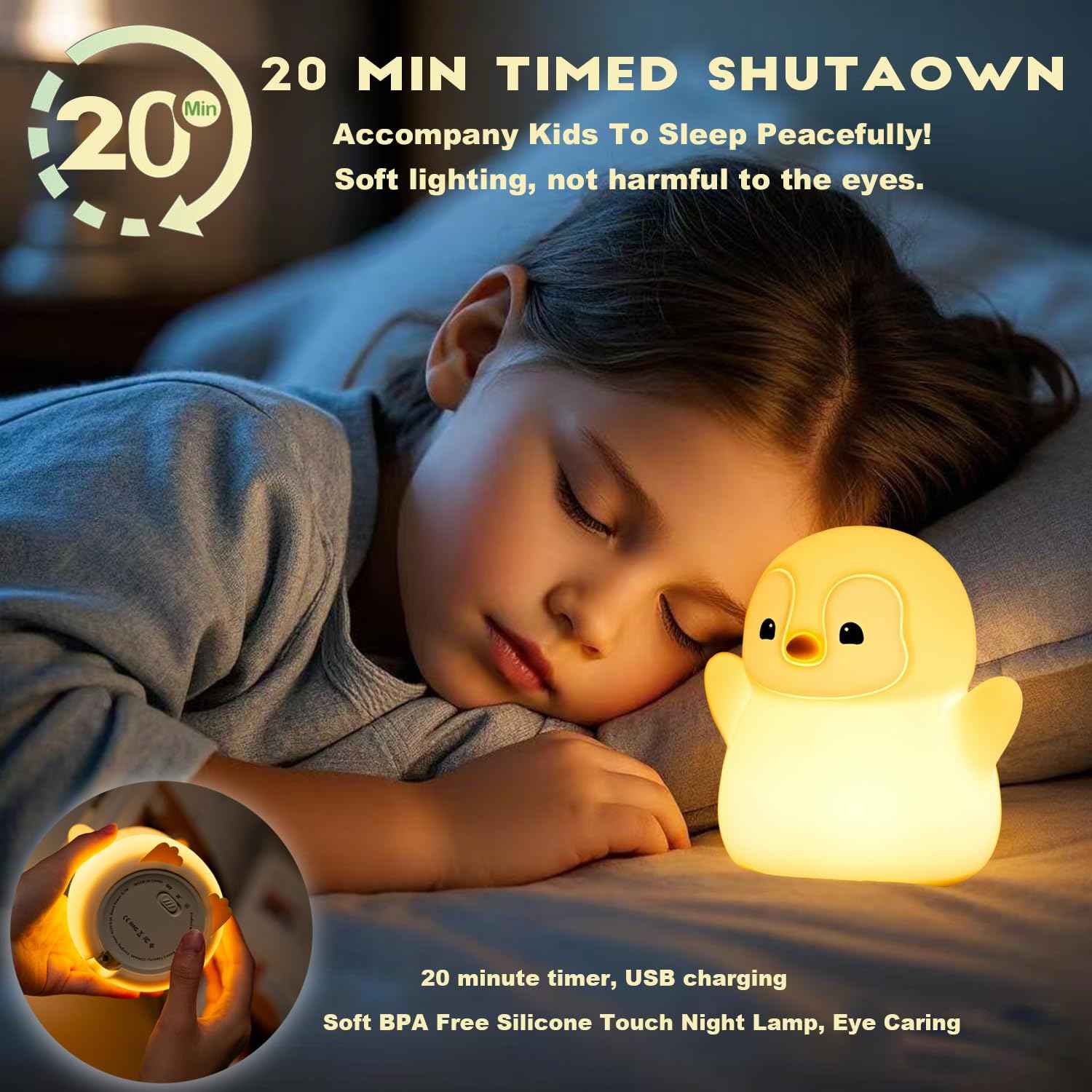DREAMING MY DREAM Cute Duck Lamp,Do Do Duck Night Light,Silicone Squishy Nursery Bedside Lamp,USB Rechargeable Touch Table Lampfor Bedrooms, Living Room Decor Gift Toy