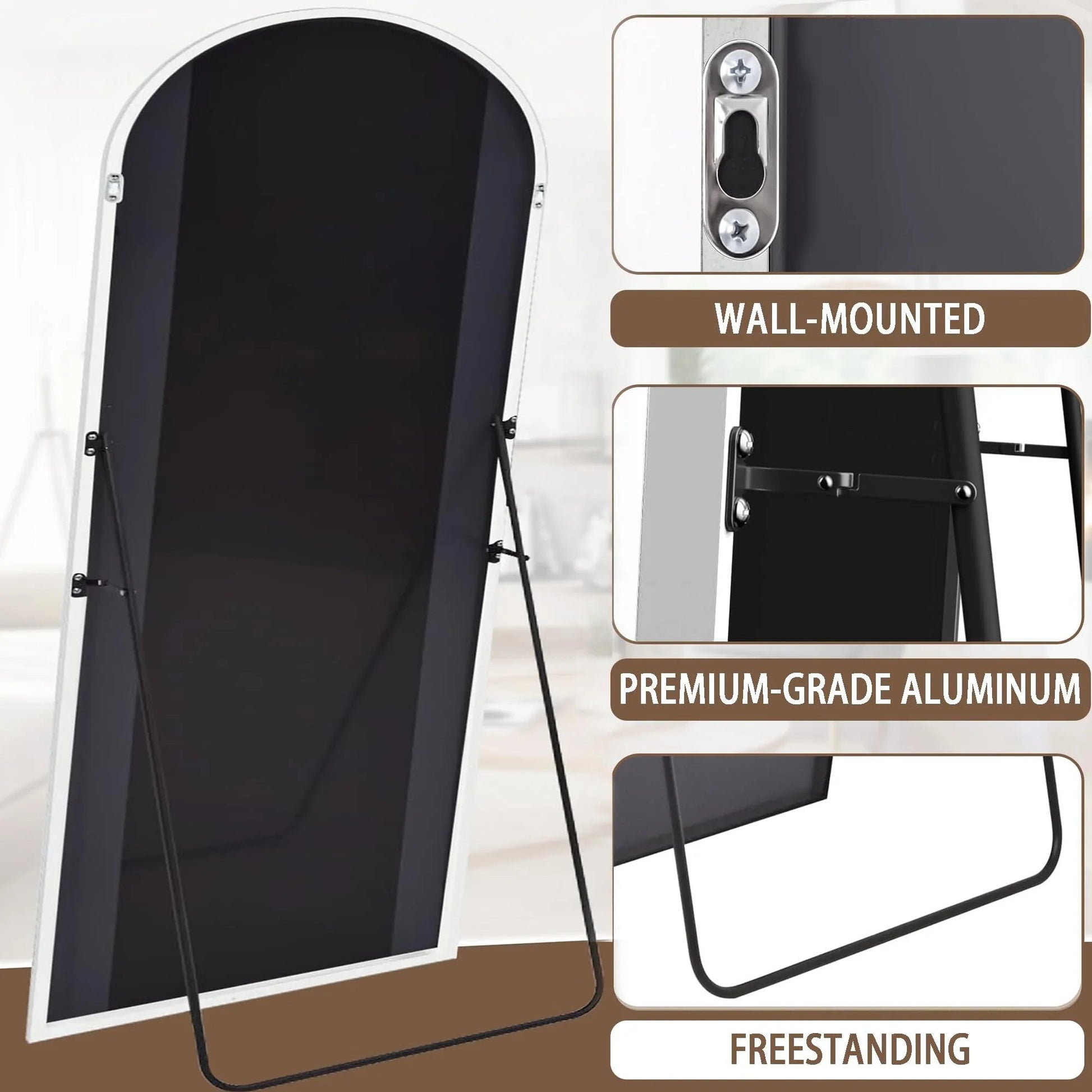 OGCAU Floor Full Length Mirror, 56"x20" Arched Full Body Mirror, Hanging or Leaning, Standing, Wall Mounted with Aluminum Frame for Bedroom Living Room, White jlhbookstore.store