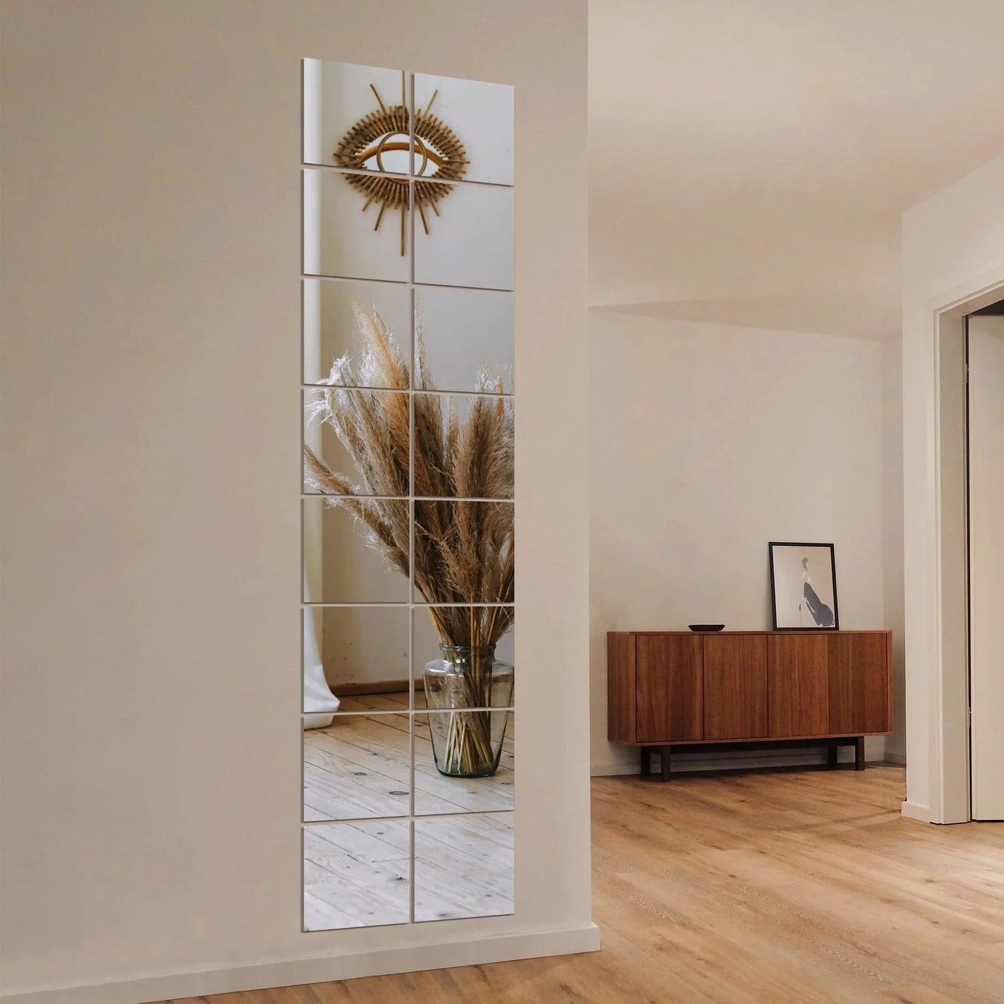 Delma Home Gym Mirrors, 12'' x 12'' Glass Mirror Tiles (16 PCS), Square Large Wall Mirror for Home Gym, Bedroom, Door,Bathroom, Frameless Mirror Sets - Jlhbookstore.store