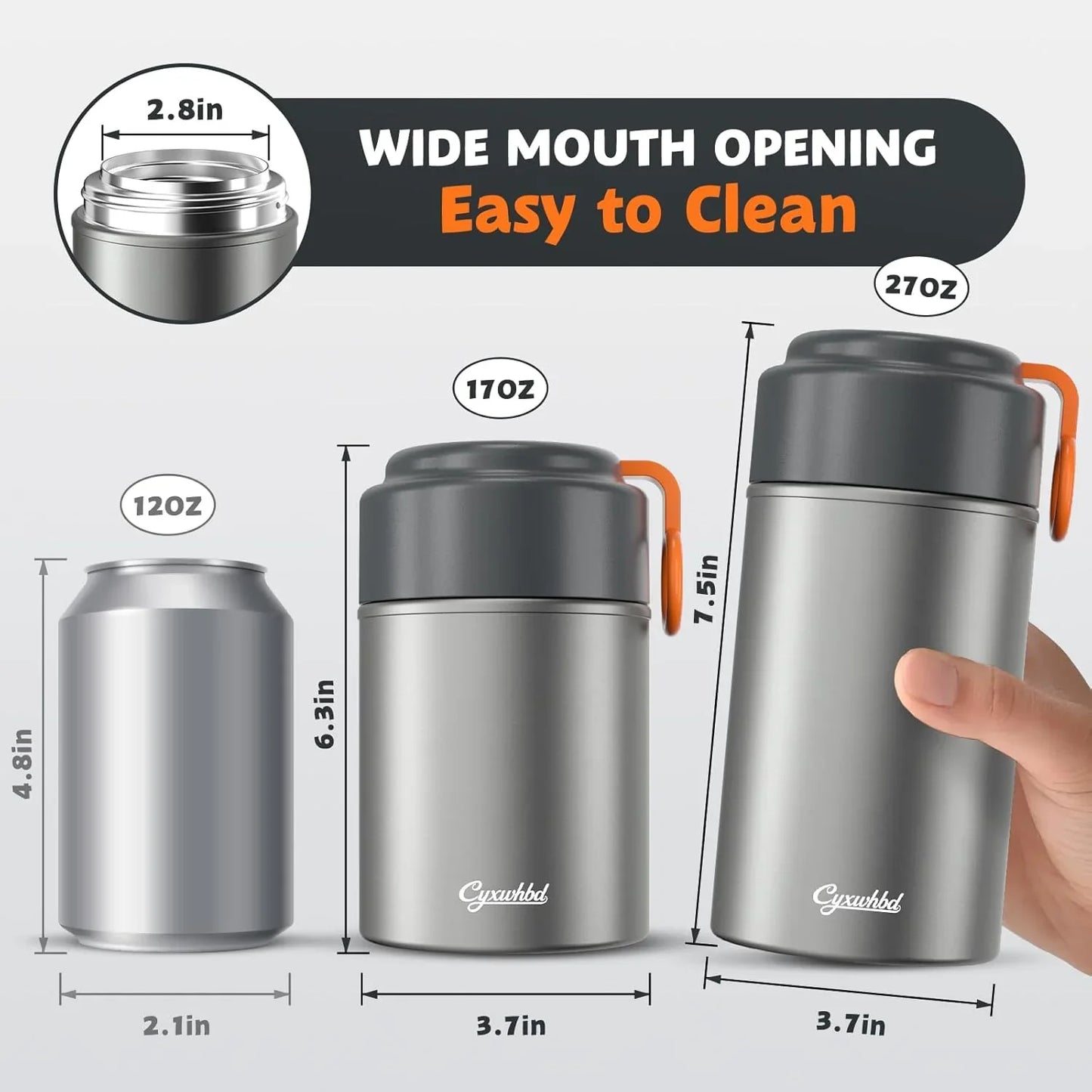 2-Pack Thermo for Hot Food (17oz & 27oz) - 10H Hot & Cold, Leakproof, Dishwasher Safe Insulated Food Container, Soup Thermo for Adults - with Spoons & Bags for Office, Travel(Grey) - Jlhbookstore.store