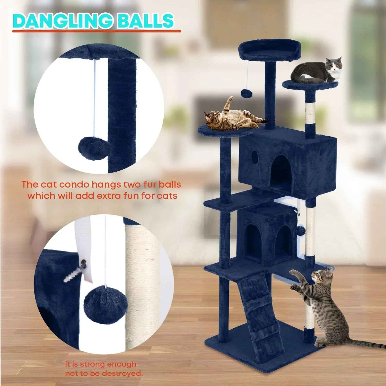 FDW Cat Tree 54in Cat Tower Multi-Level Durable Cat Scratching Post & Cozy Fun Cat Jumping Platform Space Saving Cat Condo Pet Play House for Indoor Cats,Dark Gray
