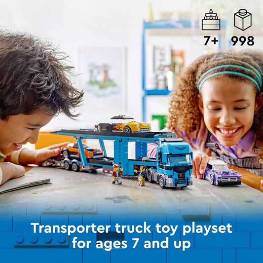 LEGO City Car Transporter Truck with Sports Cars Building Toy Set - Semi Truck Toy with Carrier & Trailer for Boys & Girls, Ages 7+ - Gift Idea for Kids - 60408