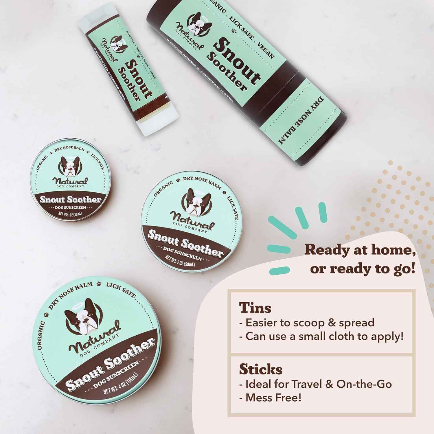 Natural Dog Company Snout Soother Travel Stick 0.15 oz – All Natural Dog Nose Balm for Dry, Cracked Snouts – Organic Moisturizing & Soothing Balm – Lick-Safe Mini Snout Care, Made in USA
