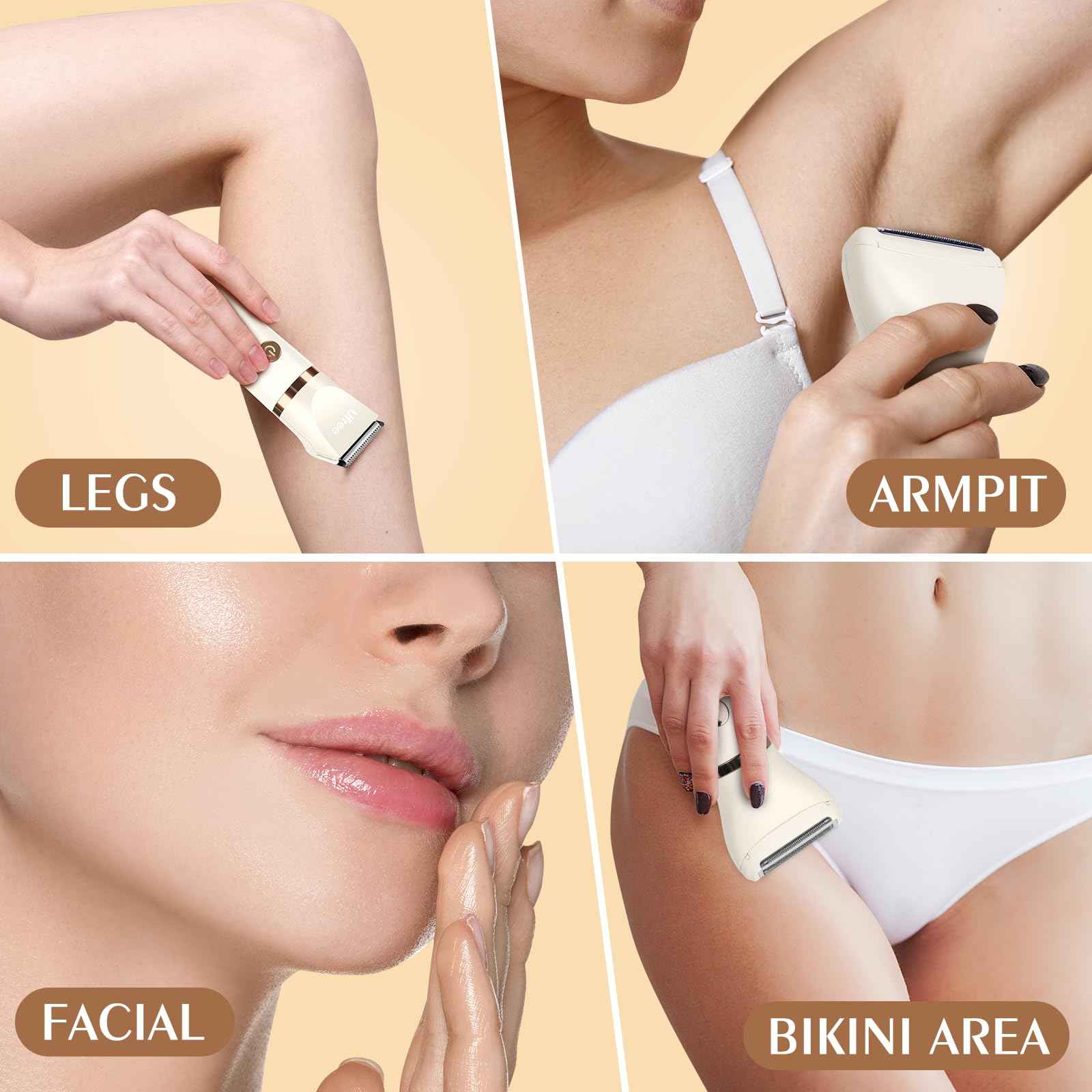 Ufree Bikini Trimmer Electric Razors for Women, Rechargeable Pubic Body Hair Trimmer Electric Shaver for Legs Body Hair, Bikini Shaver IPX7 Waterproof, Gifts for Women, Purple