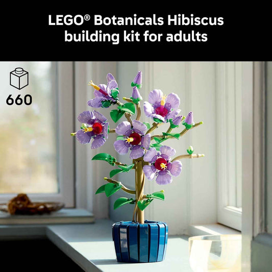 LEGO Botanicals Hibiscus Flower Building Set - Artificial Plant & Flower Building Blocks for Women & Men, Ages 18+ - Home, Office Decor Gift Idea - 10372