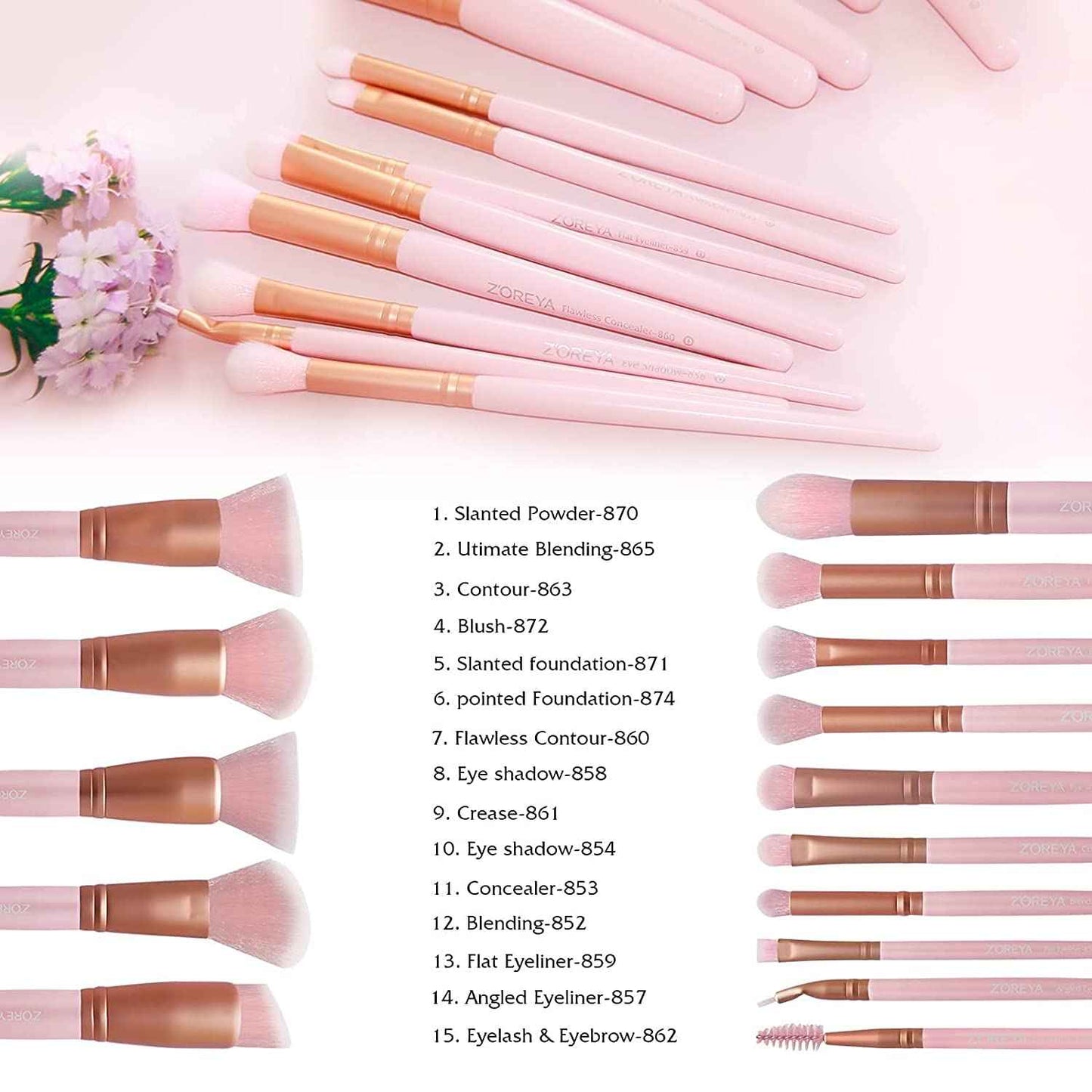 Raffaello Makeup Brushes 15Pcs Makeup Brush Set Premium Synthetic Powder Foundation Contour Blush Concealer Eye Shadow Blending Liner Make Up Brush Kit