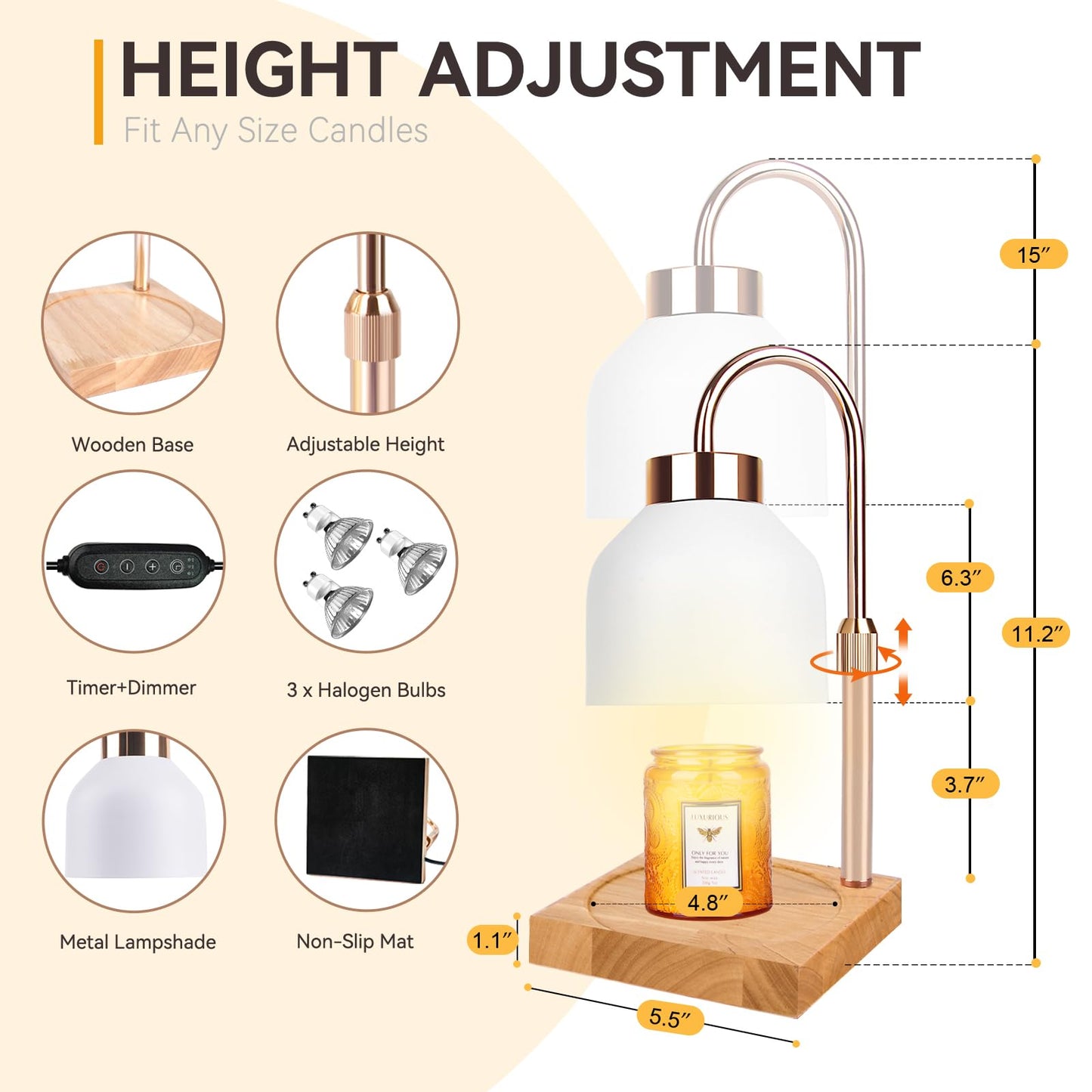 Candle Warmer Lamp with 3 Bulbs, Adjustable Height Dimmable Candle Warmer with Timer, Candle Lamp with Charming Gift Box Ribbon,Birthday Gifts for Women Mom, House Warming Gifts New Home Decor jlhbookstore.store