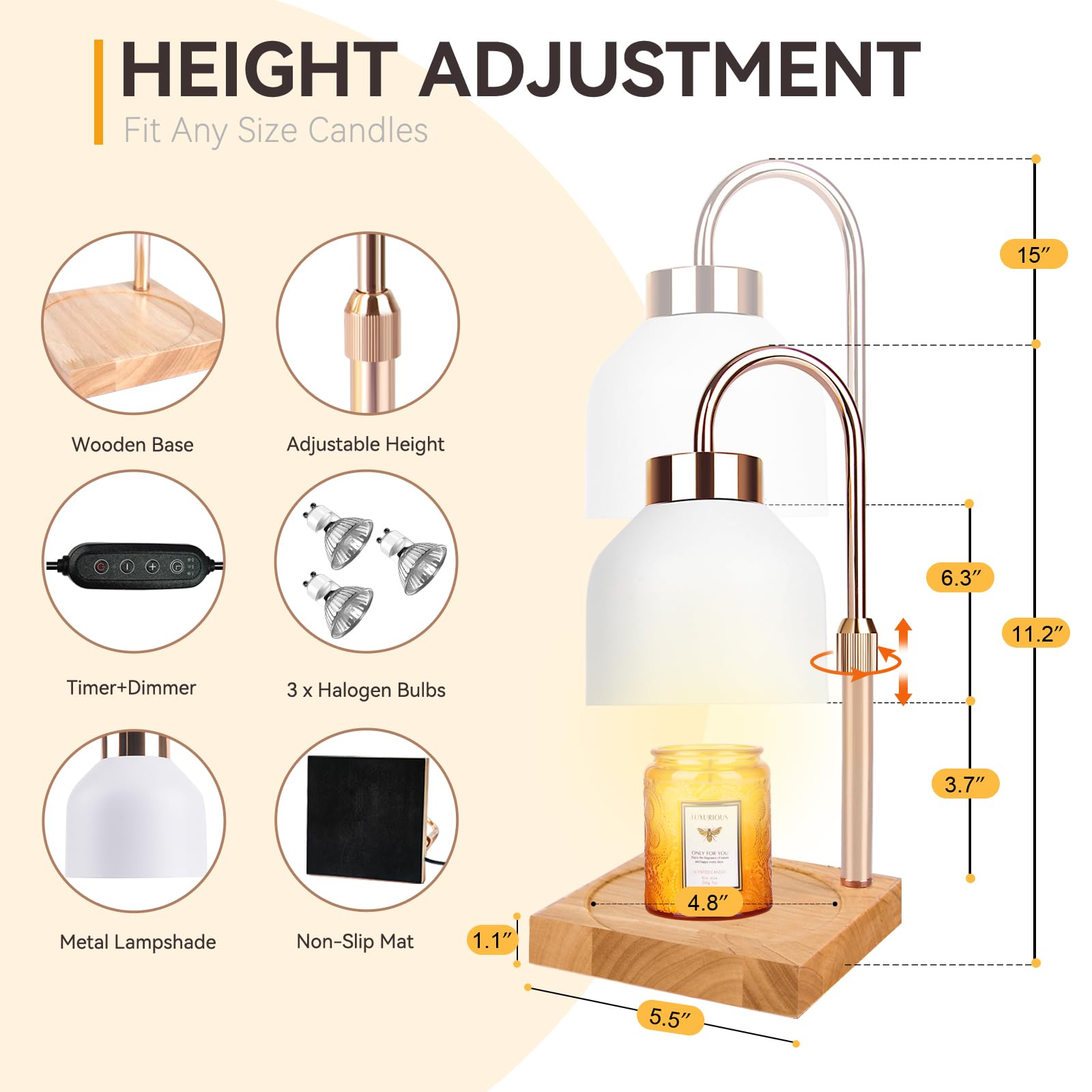 Candle Warmer Lamp with 3 Bulbs, Adjustable Height Dimmable Candle Warmer with Timer, Candle Lamp with Charming Gift Box Ribbon,Birthday Gifts for Women Mom, House Warming Gifts New Home Decor jlhbookstore.store