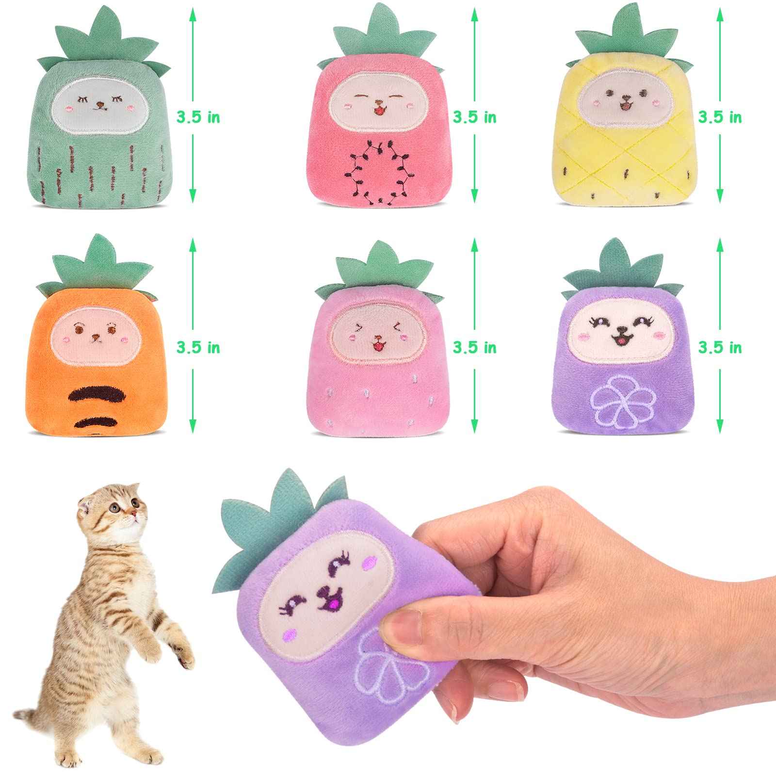 Catnip Cat Toys, Safe Teeth Cleaning Cat Nip Toys for Indoor Kitten Kitty,Interactive Plush Cat Chew Kicker Toys, 5 Pack, Vegetable Shape