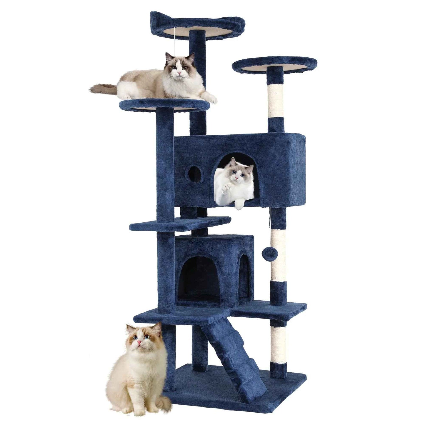 FDW Cat Tree 54in Cat Tower Multi-Level Durable Cat Scratching Post & Cozy Fun Cat Jumping Platform Space Saving Cat Condo Pet Play House for Indoor Cats,Dark Gray