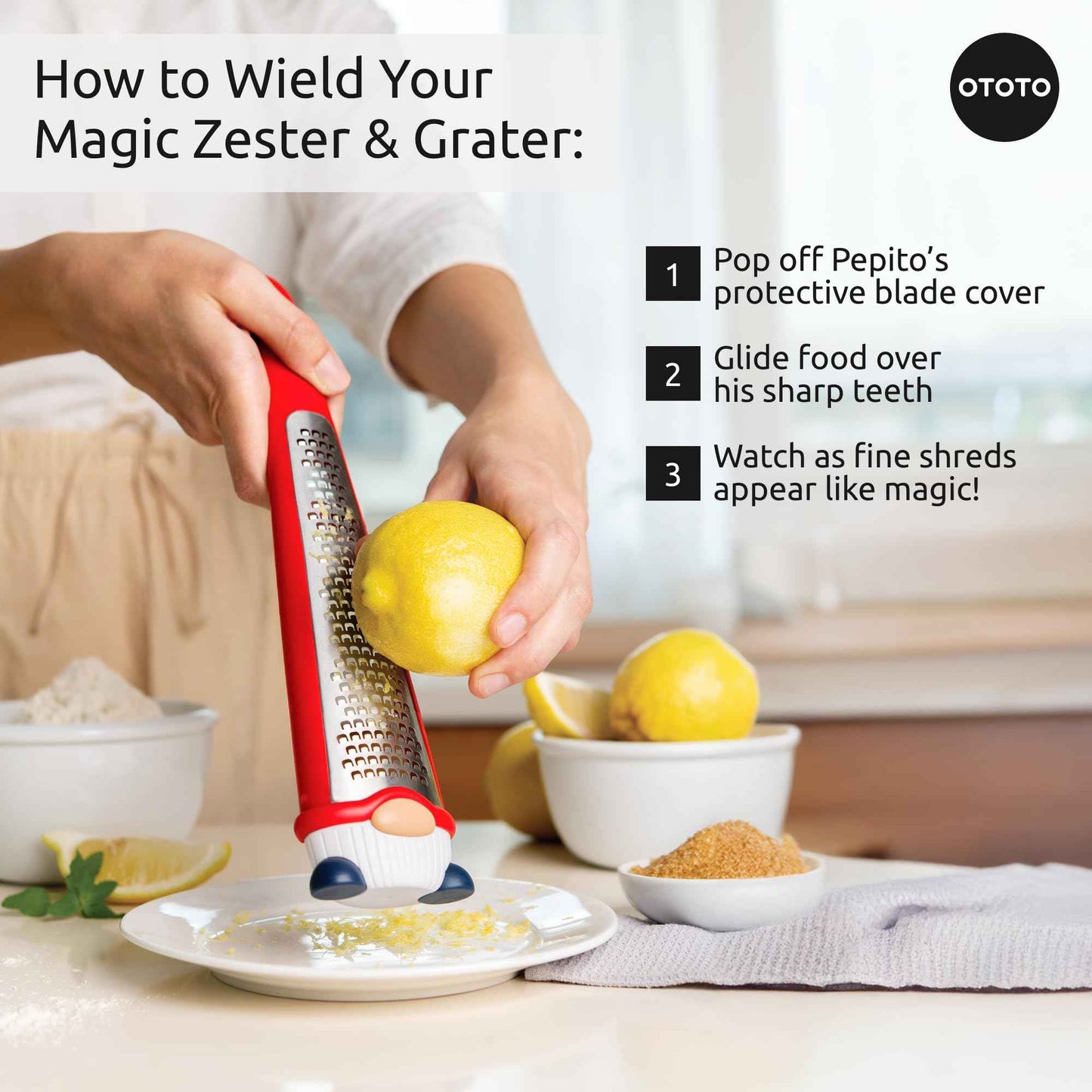 OTOTO Grater - Stainless Steel, BPA Free, Dishwasher Safe, Fun Kitchen Gadget, Vegetable Shredder, Cute Kitchen Gifts & Accessories (Pepito Gnome Grater, Red)