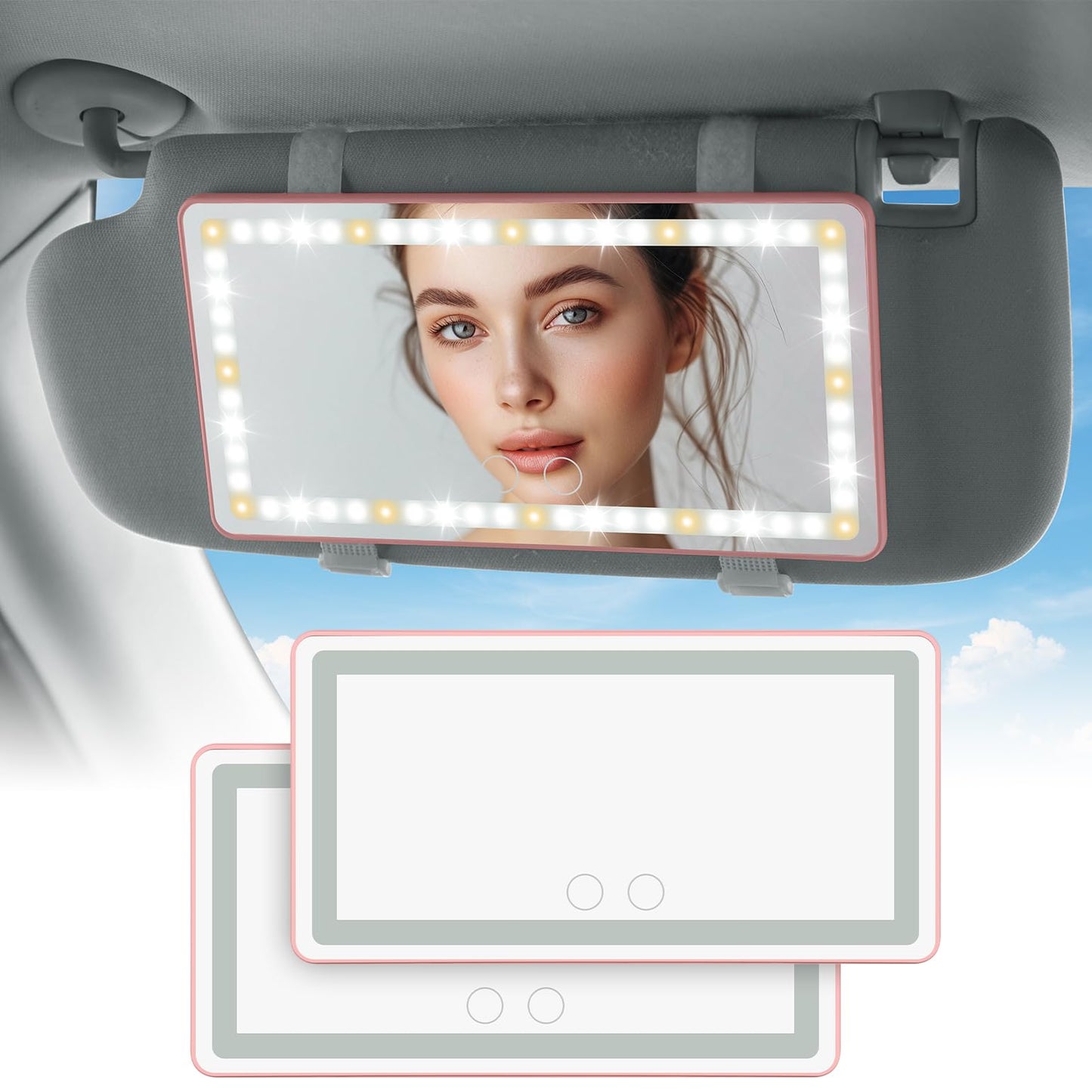 JOYTUTUS Car Sun Visor Vanity Mirror with Lights, 3 Light Modes & 60 LEDs, Rechargeable Dimmable Touch Control Travel Makeup Mirror for Truck SUV