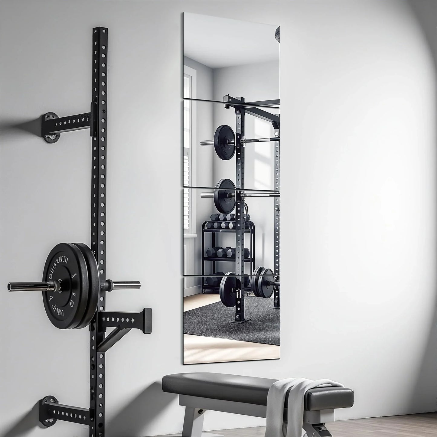 Delma Home Gym Mirrors, 12'' x 12'' Glass Mirror Tiles (16 PCS), Square Large Wall Mirror for Home Gym, Bedroom, Door,Bathroom, Frameless Mirror Sets - Jlhbookstore.store