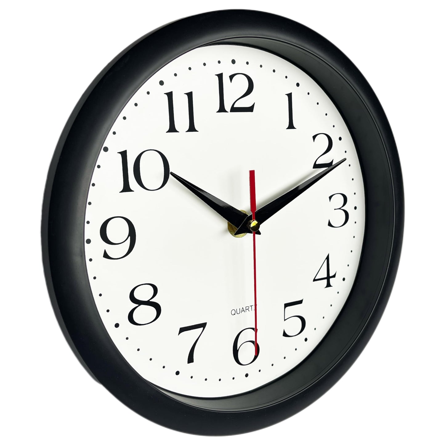 Bernhard Products Black Wall Clock Silent Non Ticking 10 Inch Quality Quartz Battery Operated Round Easy to Read Home/Office/Kitchen/Classroom/School Clock Sweep Movement