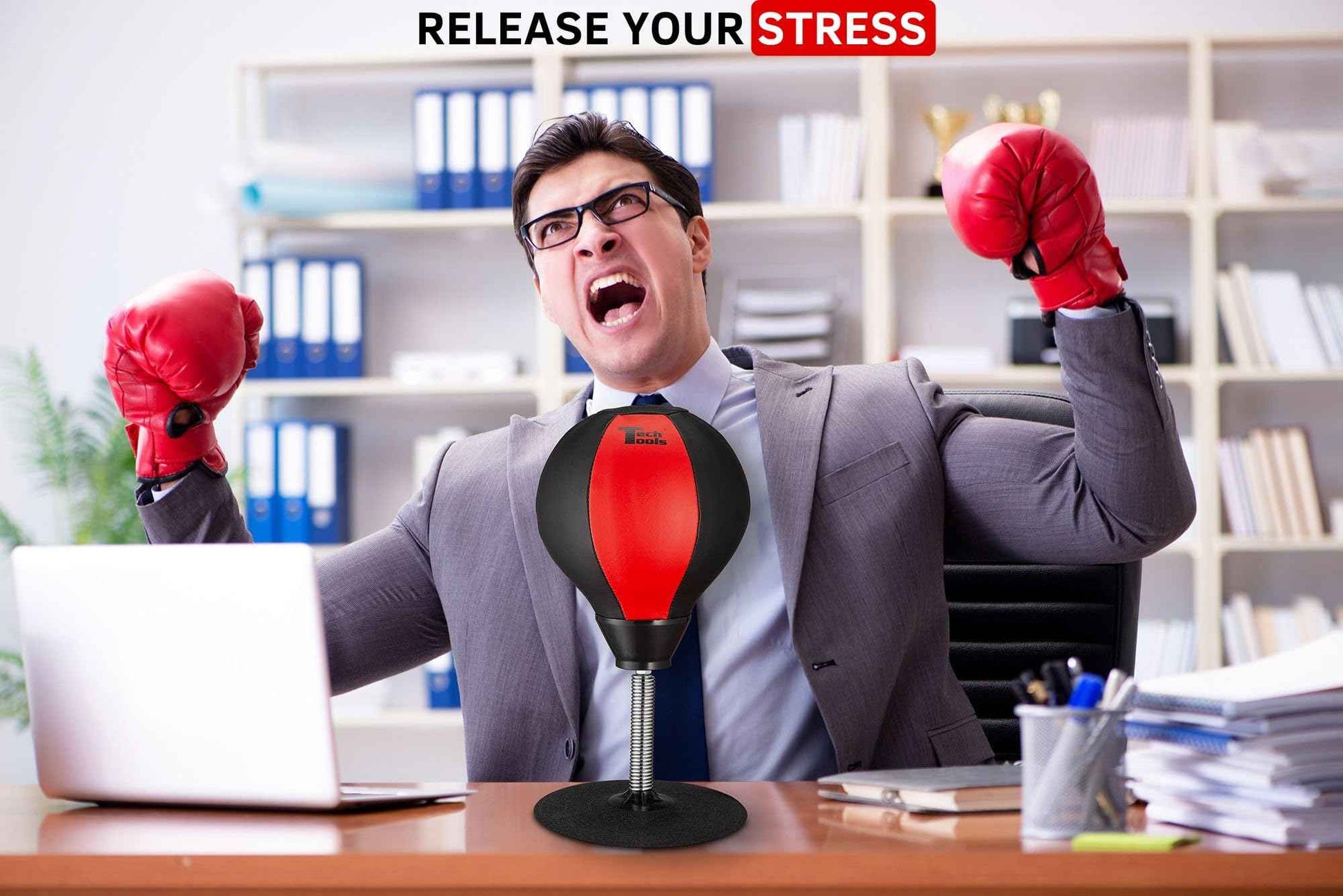 Tech Tools Desktop Punching Bag - Suctions to Your Desk, Cool Gadgets for Office, Gag Gifts for Boss or Coworker, Heavy Duty Stress Relief Boxing Bag