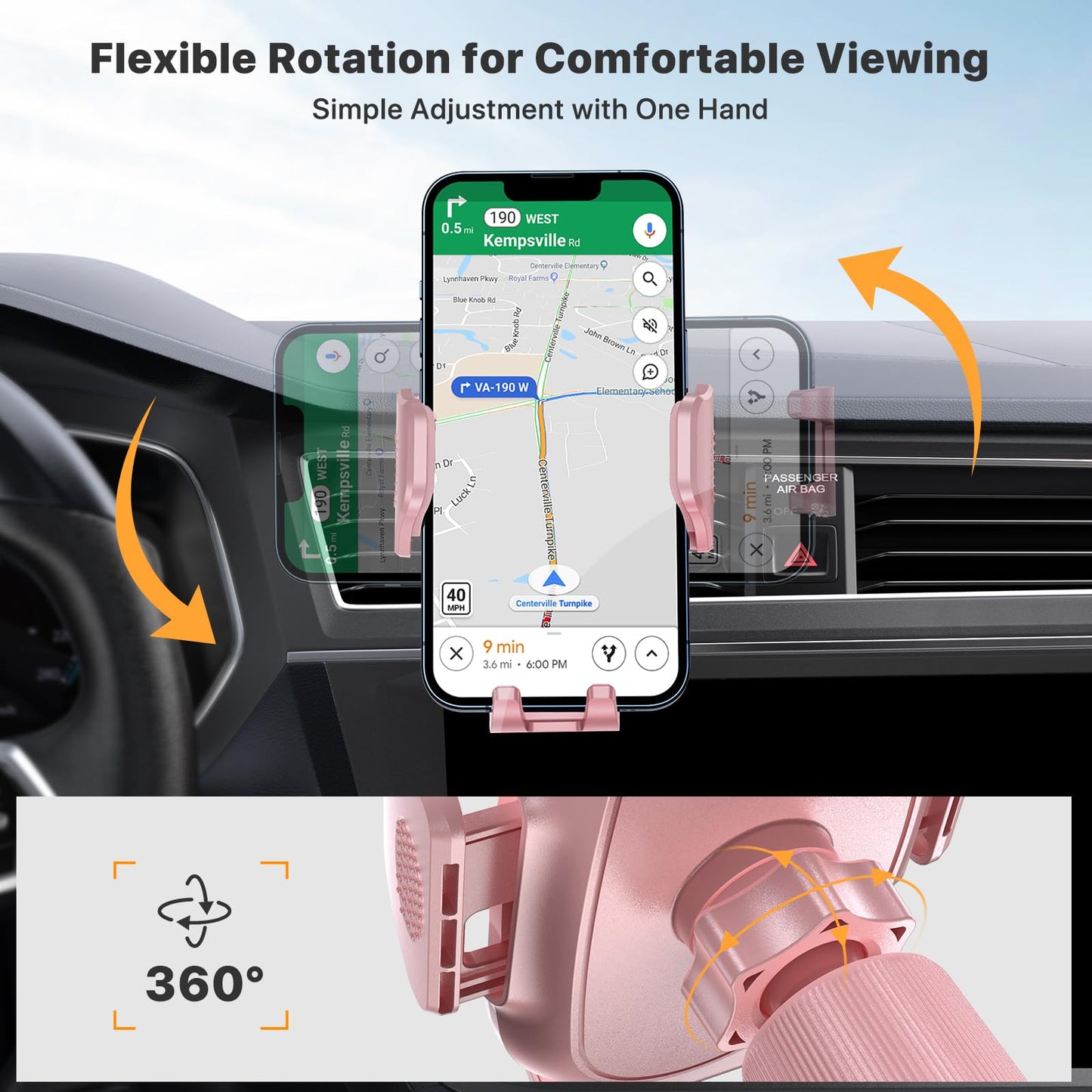 Miracase Phone Holders for Your Car with Metal Hook Clip, Air Vent Cell Phone Stand Car Mount, Universal Automobile Cradle for Garmin GPS Fit iPhone Android and All Smartphones, Dark Black