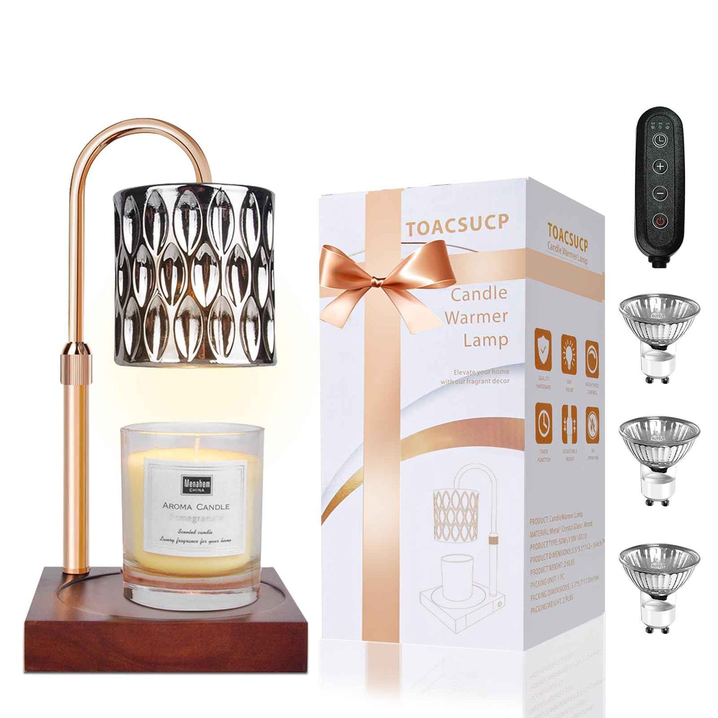 Candle Warmer Lamp with 3 Bulbs, Adjustable Height Dimmable Candle Warmer with Timer, Candle Lamp with Charming Gift Box Ribbon,Birthday Gifts for Women Mom, House Warming Gifts New Home Decor