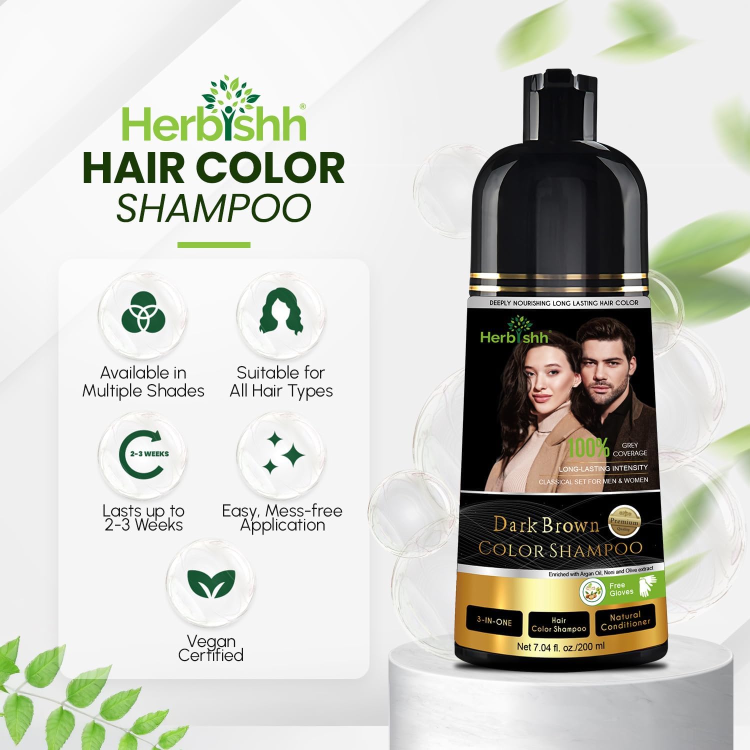 Herbishh Black Shampoo, Hair Dye Shampoo 3 in 1, 100% Grey Coverage, Demi-Permanent Hair Color for Men & Women, Long-lasting Color in 5-15 Mins, Ammonia-free, 200 ml jlhbookstore.store